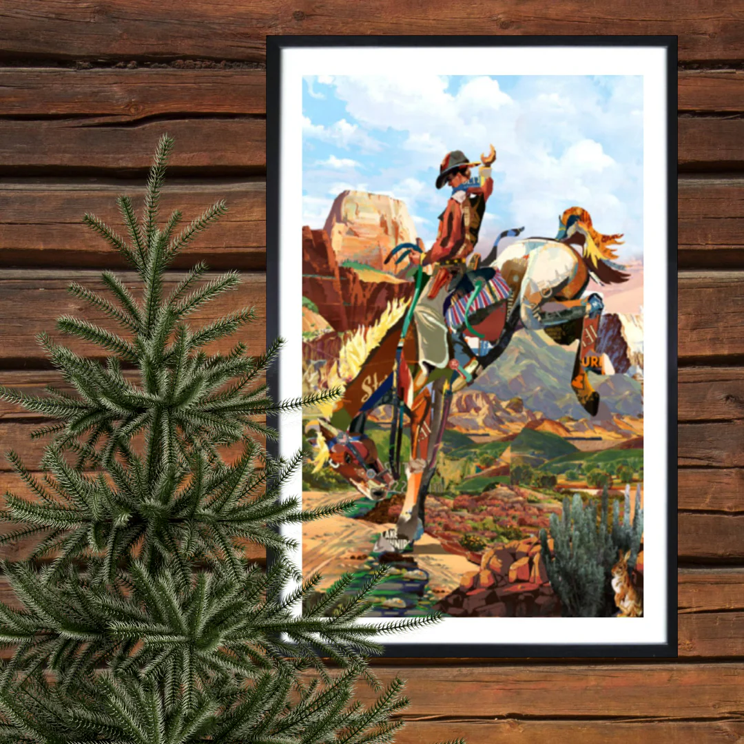 3D Collage Art | Cowboy on Bronc (36"x24") - Image 5