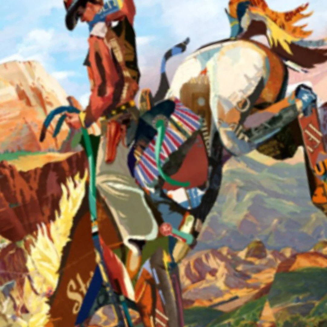 3D Collage Art | Cowboy on Bronc (36"x24") - Image 6
