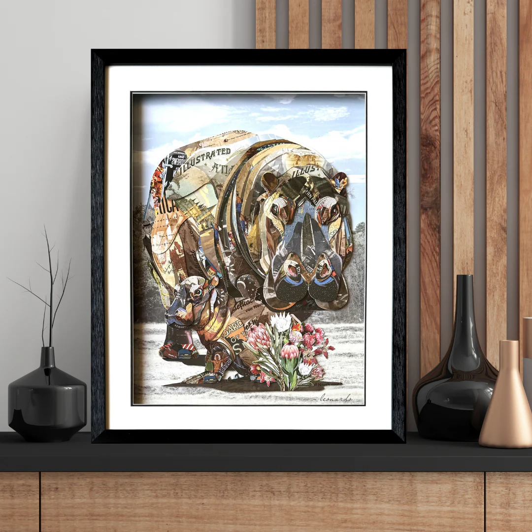 3D Collage Art | Hippos (30"x24") - Image 5