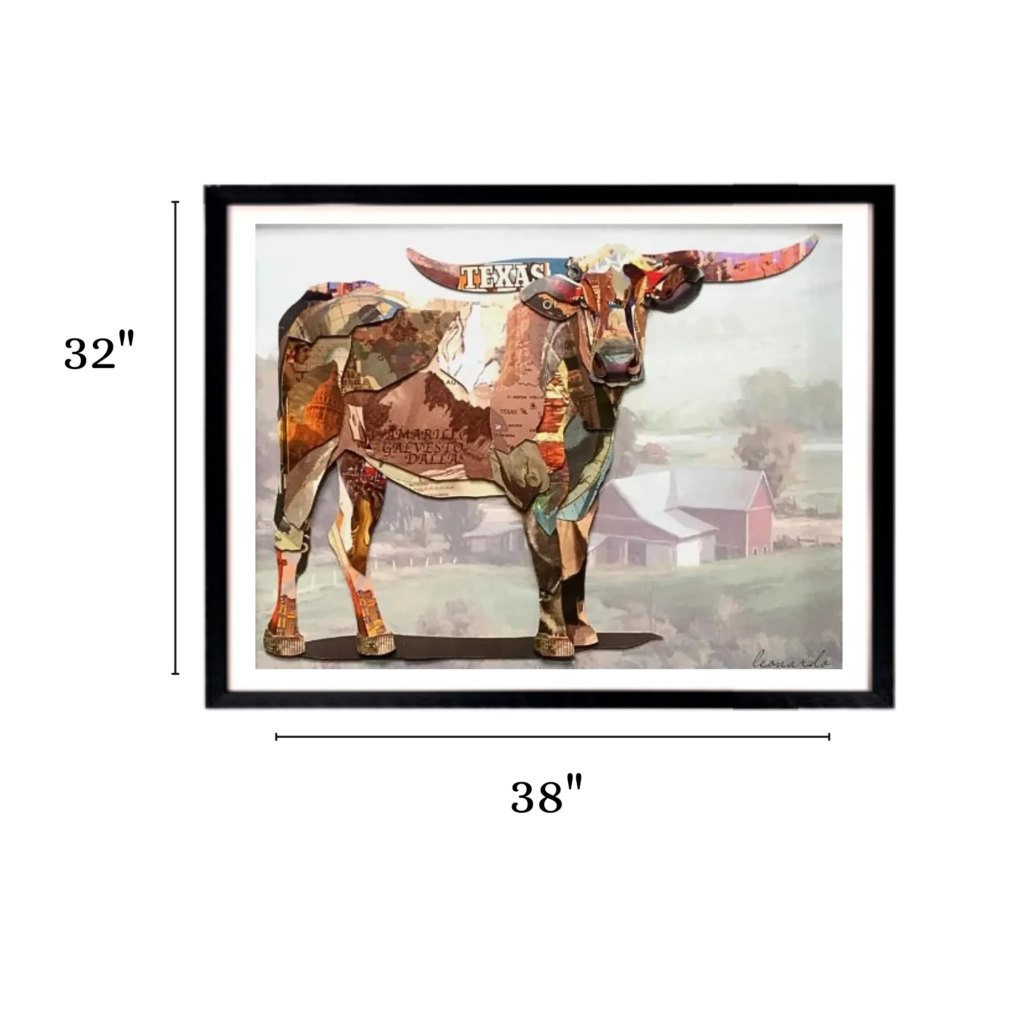 3D Collage Art | Texas Longhorn Steer (32"x38") - Image 3