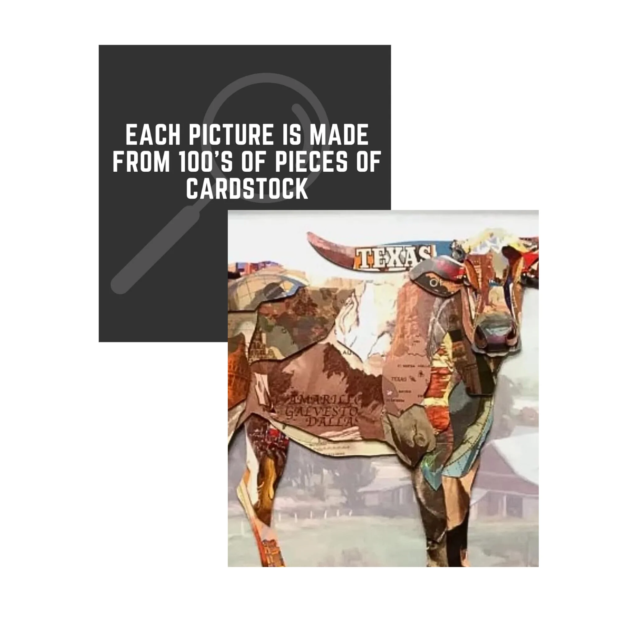 3D Collage Art | Texas Longhorn Steer (32"x38") - Image 4