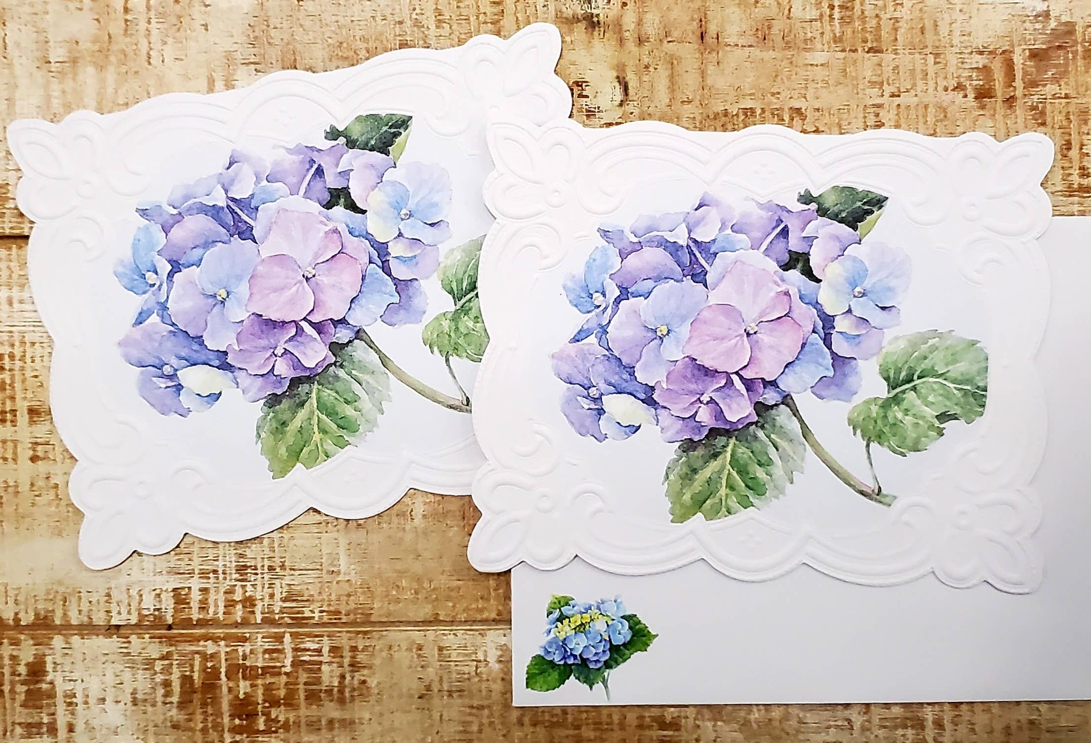 Blue Hydrangea Embossed Die-Cut Portfolio Note Card - Image 2