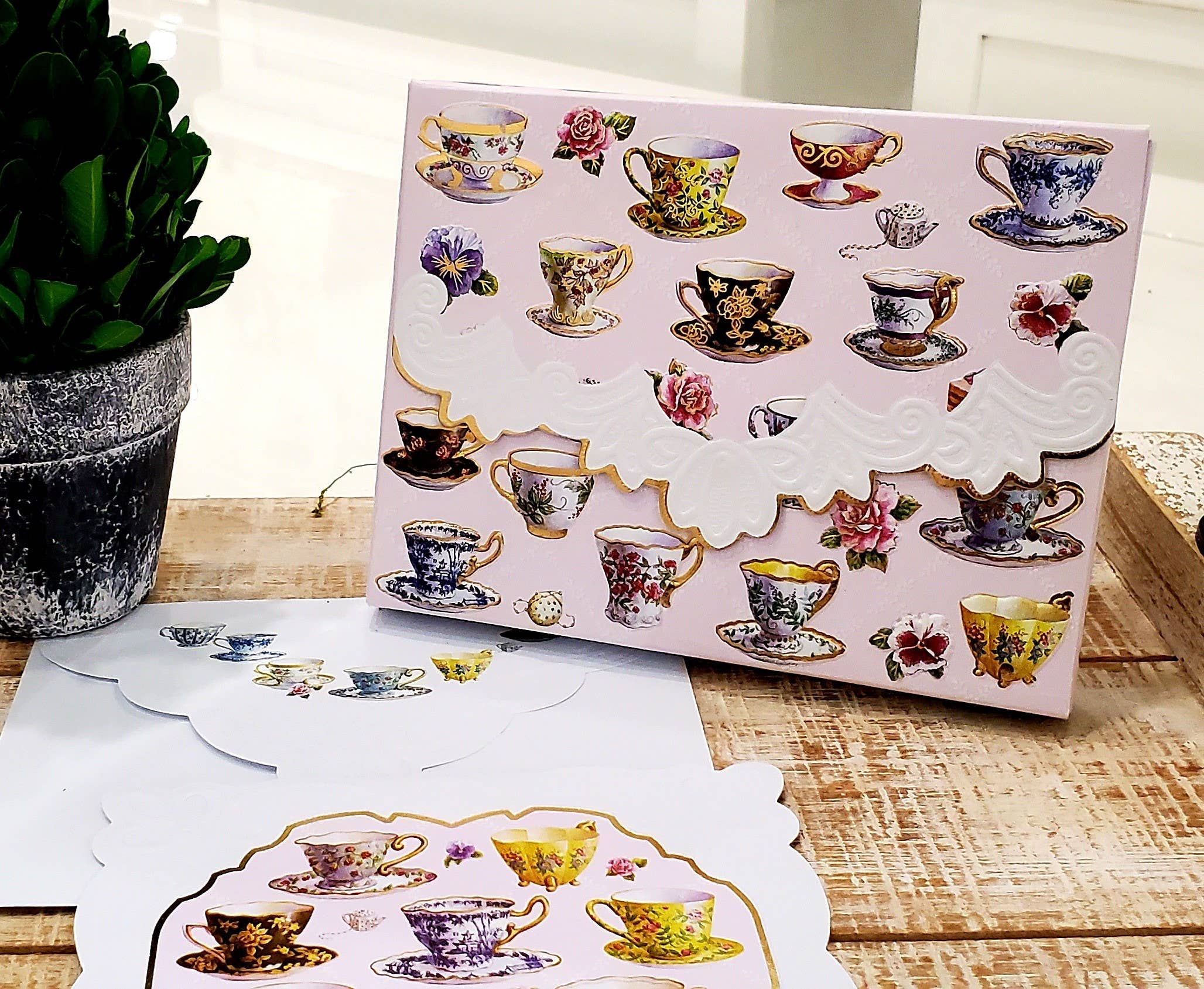 Tea Cups Embossed, Die-cut Boxed Note Cards - Image 2