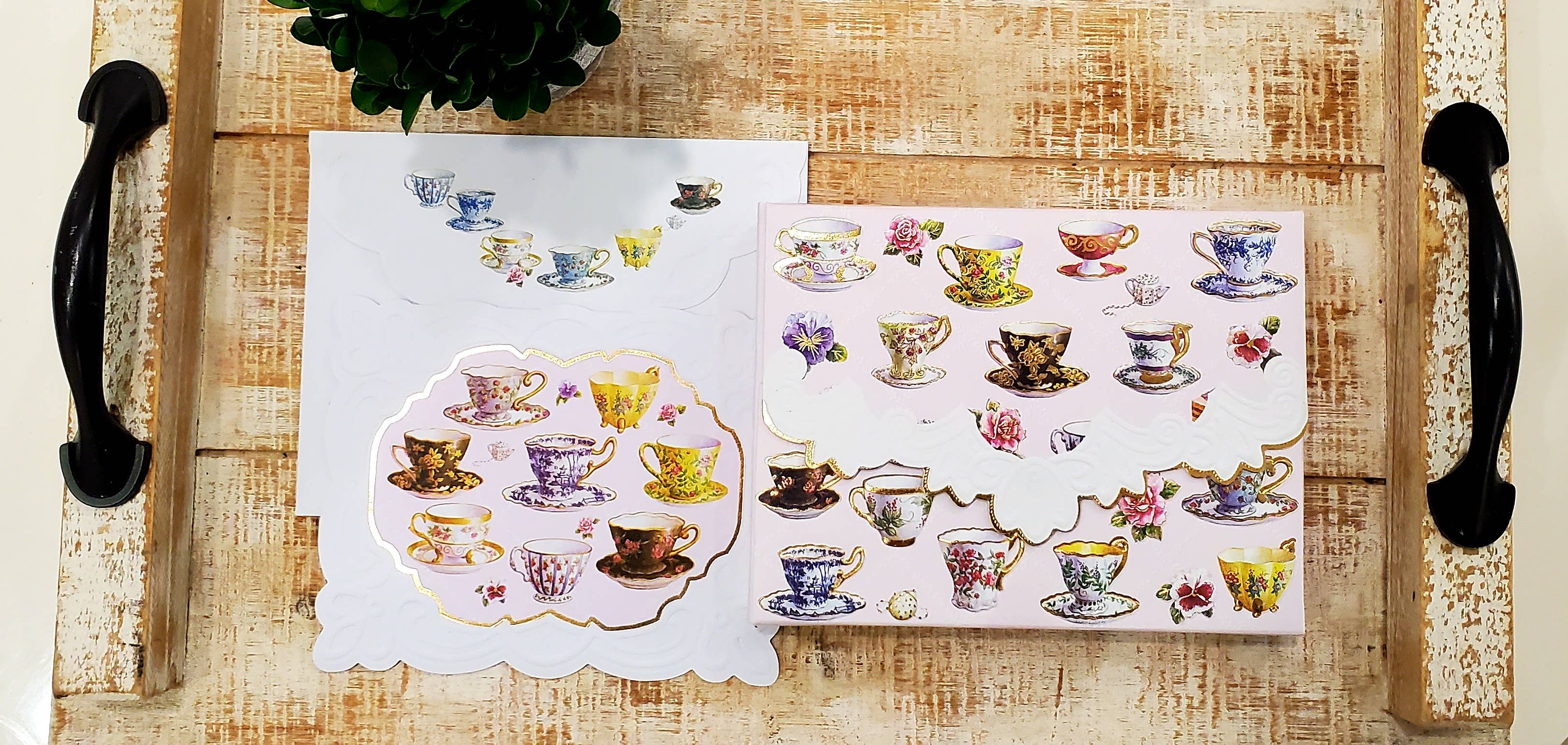 Tea Cups Embossed, Die-cut Boxed Note Cards - Image 3