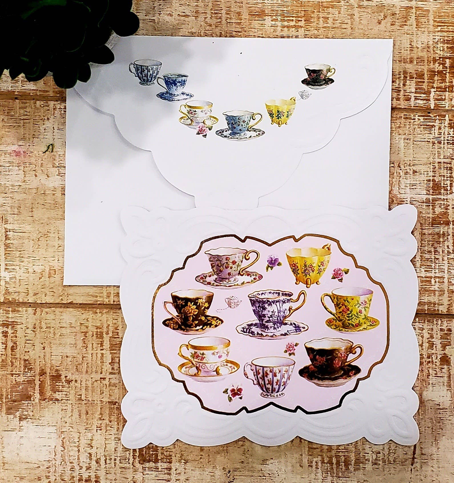 Tea Cups Embossed, Die-cut Boxed Note Cards - Image 4