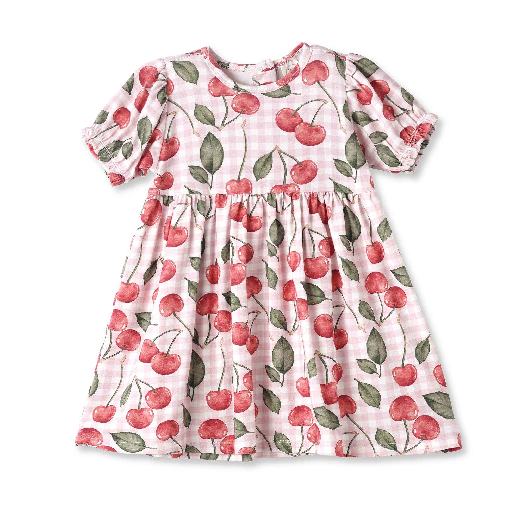 Cherry Picnic Puff Sleeve Bamboo Dress