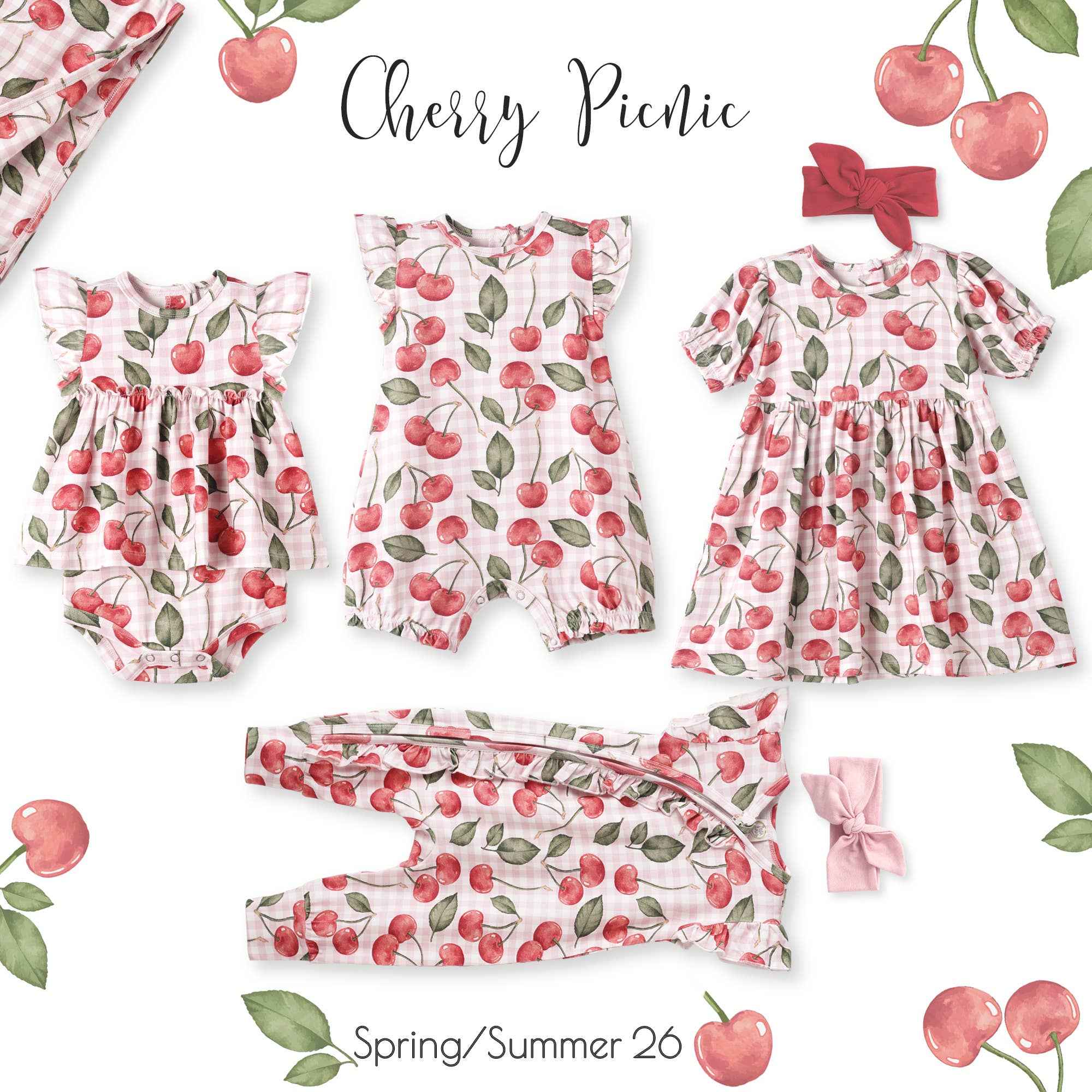 Cherry Picnic Puff Sleeve Bamboo Dress - Image 3
