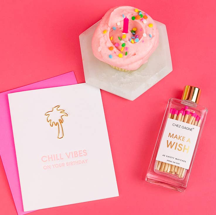 Make A Wish - Birthday Glass Bottle Safety Matches - Bright Pink - Image 5