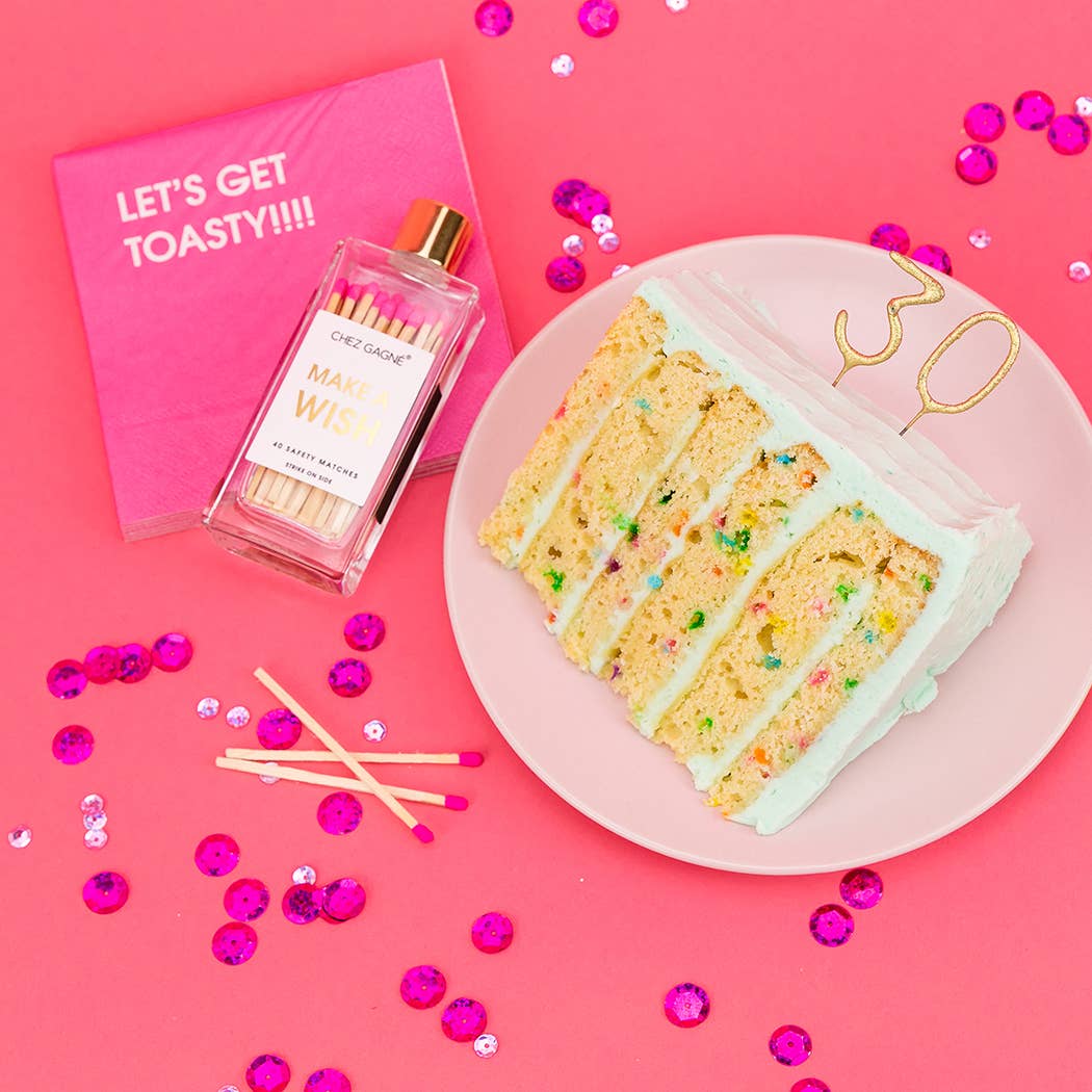 Make A Wish - Birthday Glass Bottle Safety Matches - Bright Pink - Image 9