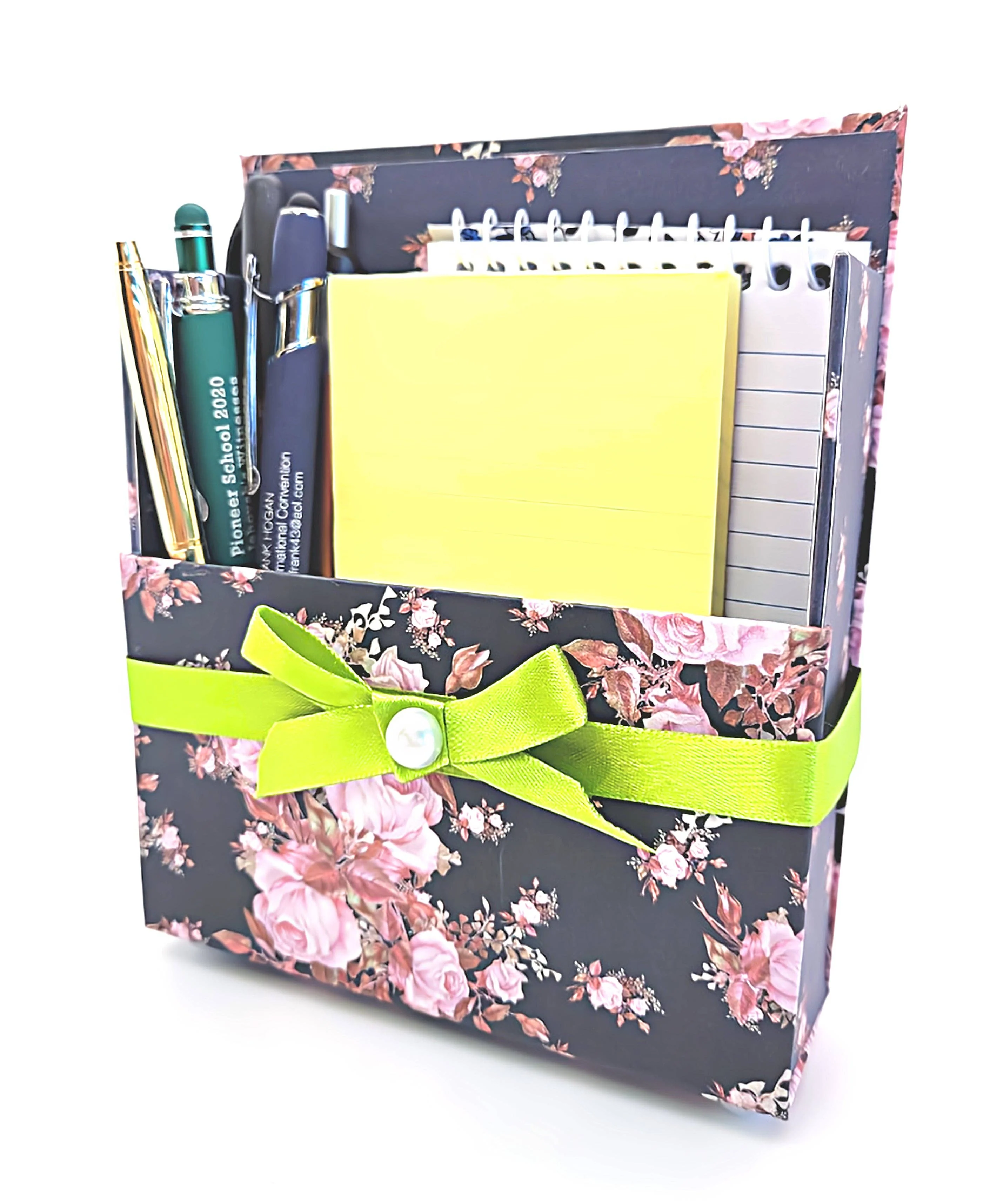 42-Pc Stationery Gift Box Set w/Desk Organizer, Pink & Black - Image 6