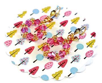 Hoop Earrings made with Swarovski Crystals, Rose Pink - Image 2