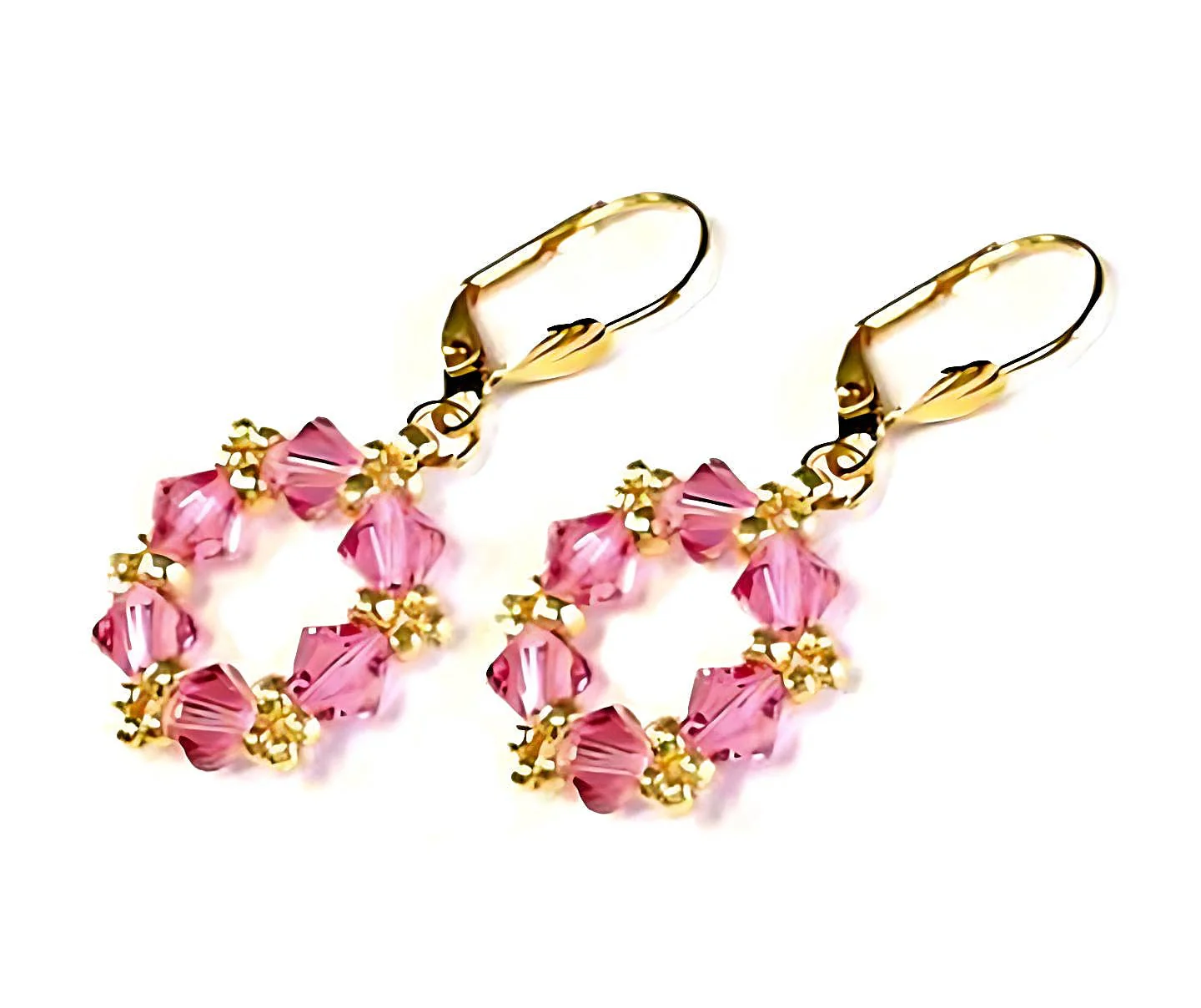 Hoop Earrings made with Swarovski Crystals, Rose Pink - Image 3