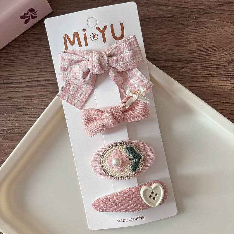Chic Pink Fabric Bow Hair Clips for Girls: 1-Floral Bow Set - Image 9