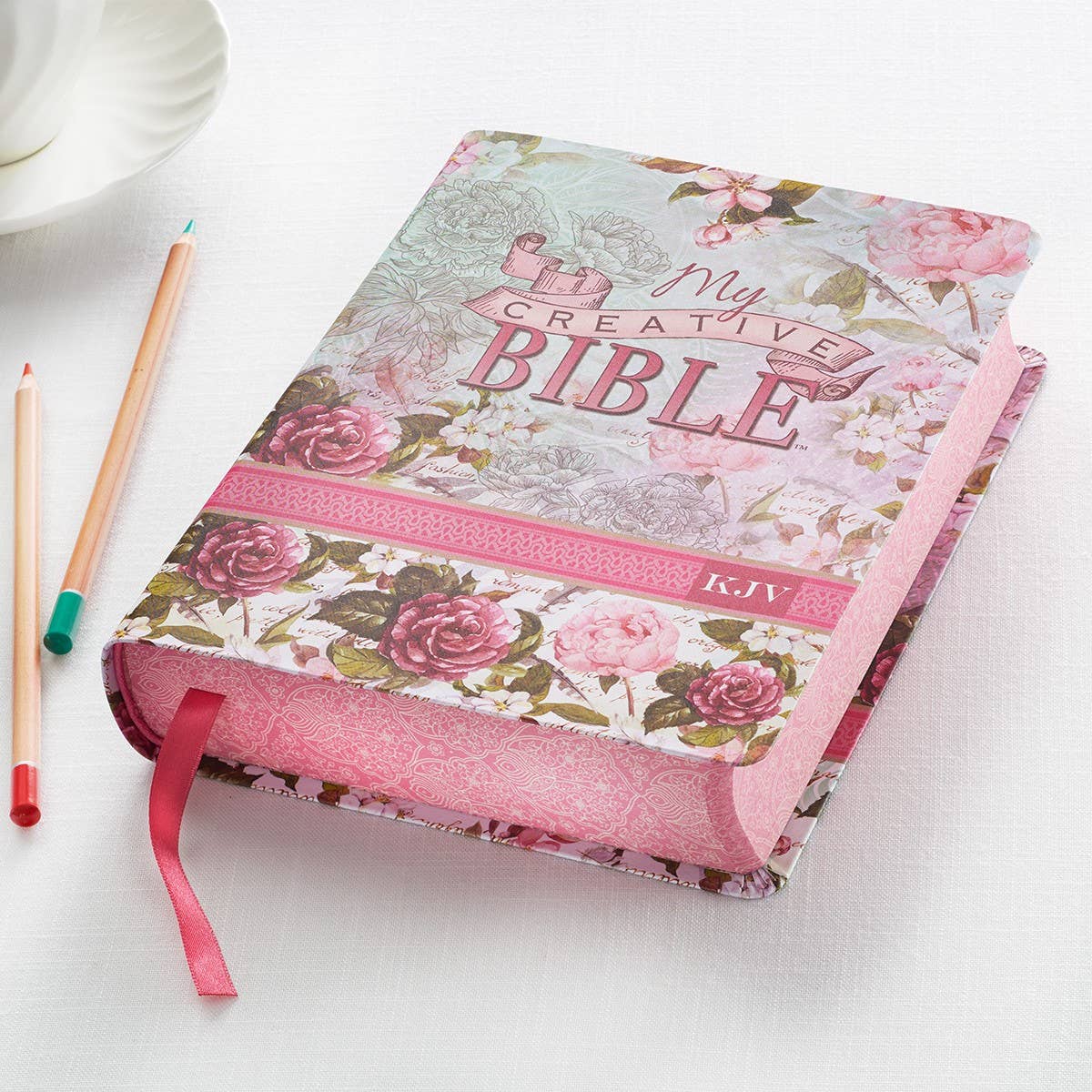KJV My Creative Bible Faux Leather, Pink Floral Print - Image 3