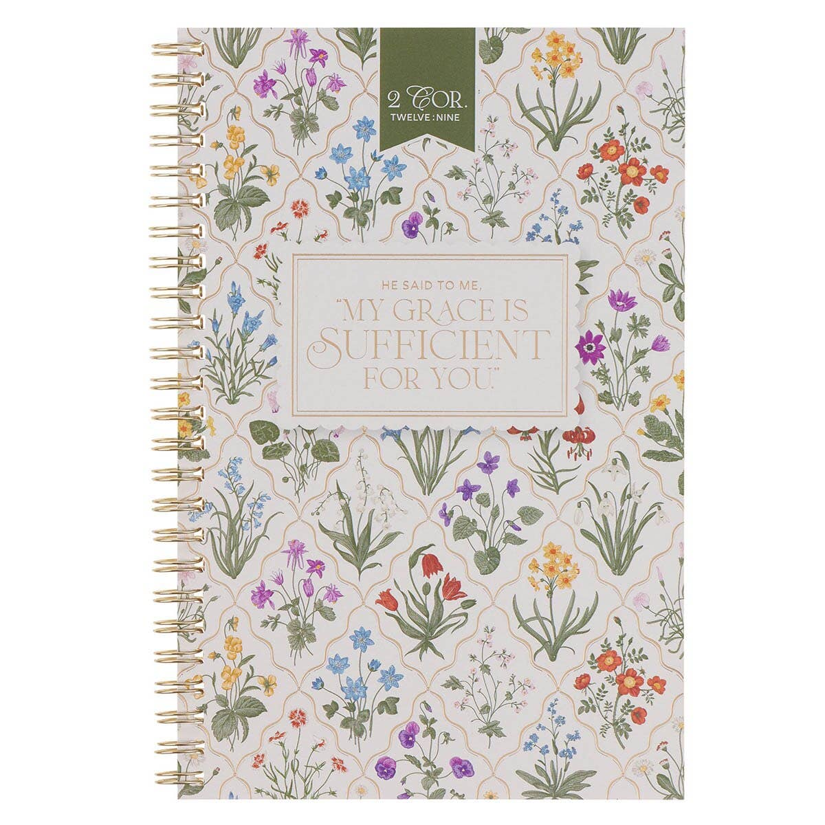 Christian Art Gifts - Notebook Spiral Floral My Grace Is Sufficient 2 Cor 12:9