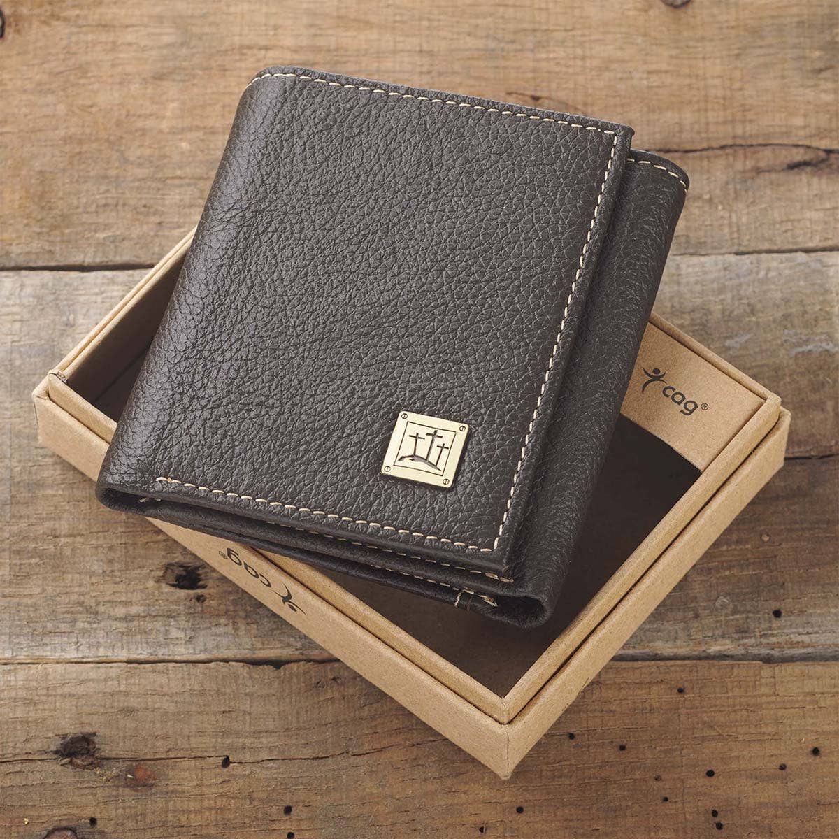 Wallet Leather Brown Crosses Badge - Image 3