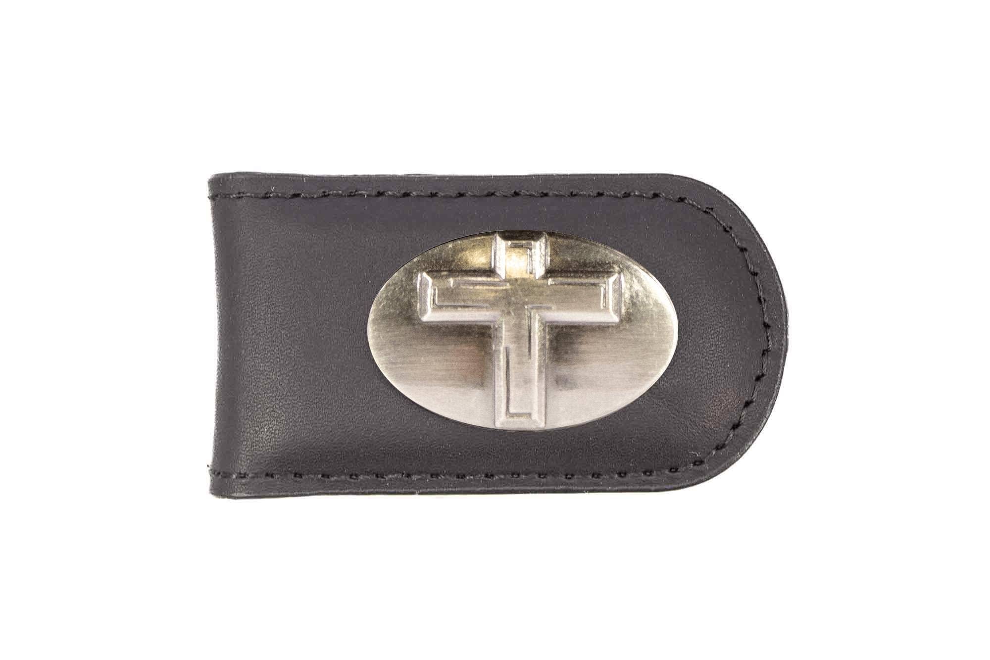 Christian Cross Leather Magnetic Money Clip Wallet: Croc Tan - Image 3