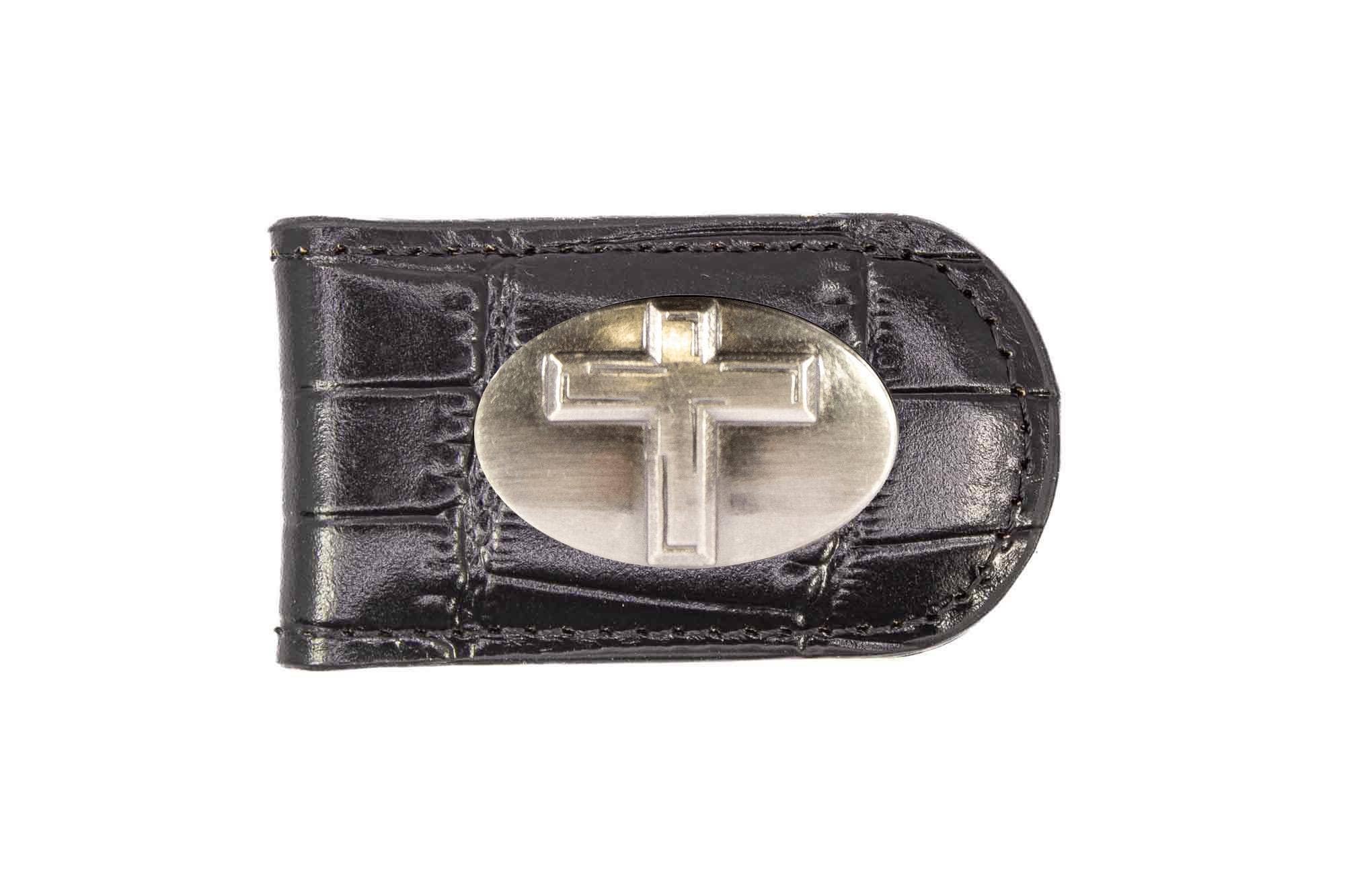 Christian Cross Leather Magnetic Money Clip Wallet: Croc Tan - Image 5