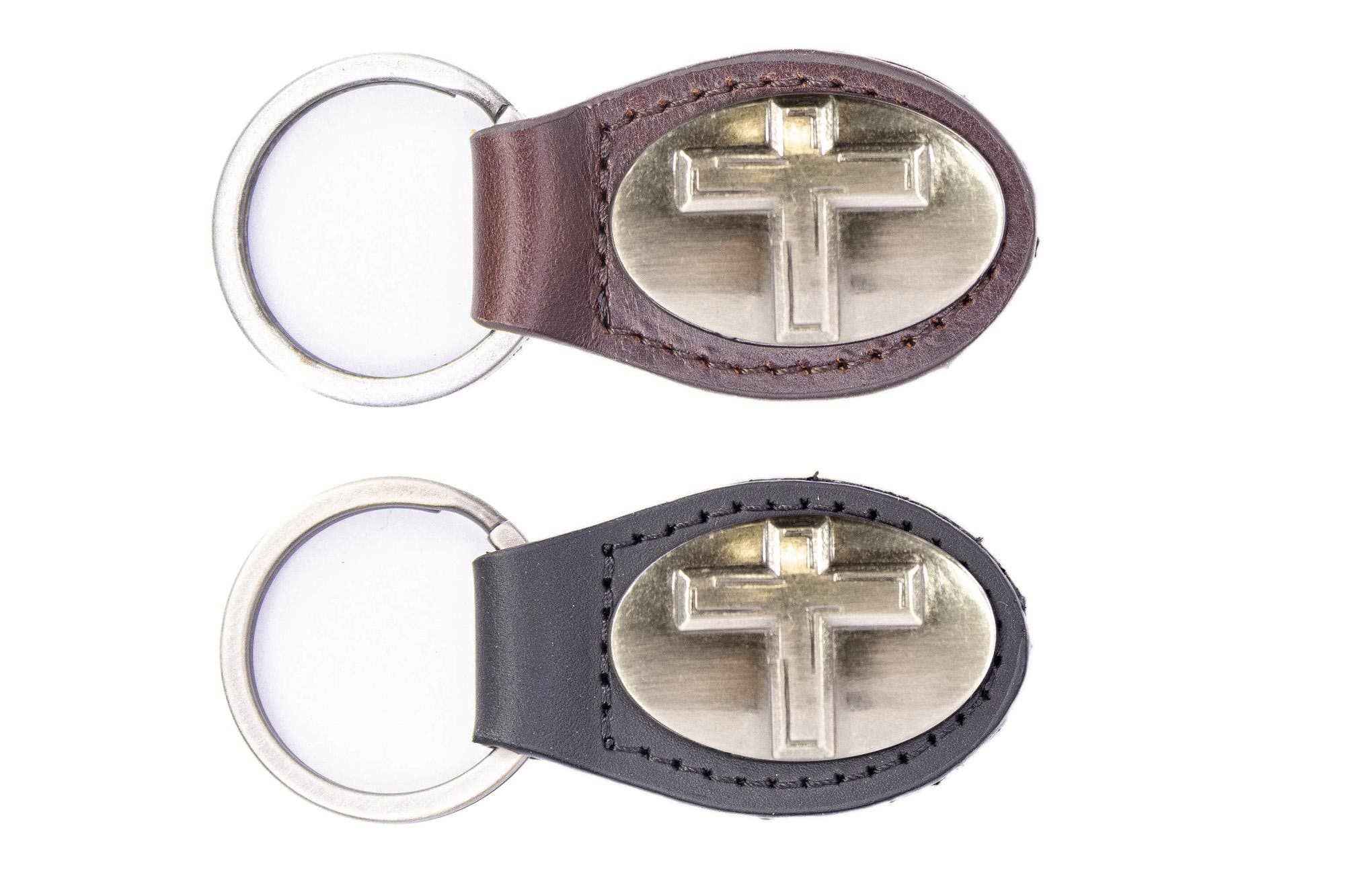 Christian Cross Oval Leather Keychain: Black - Image 2