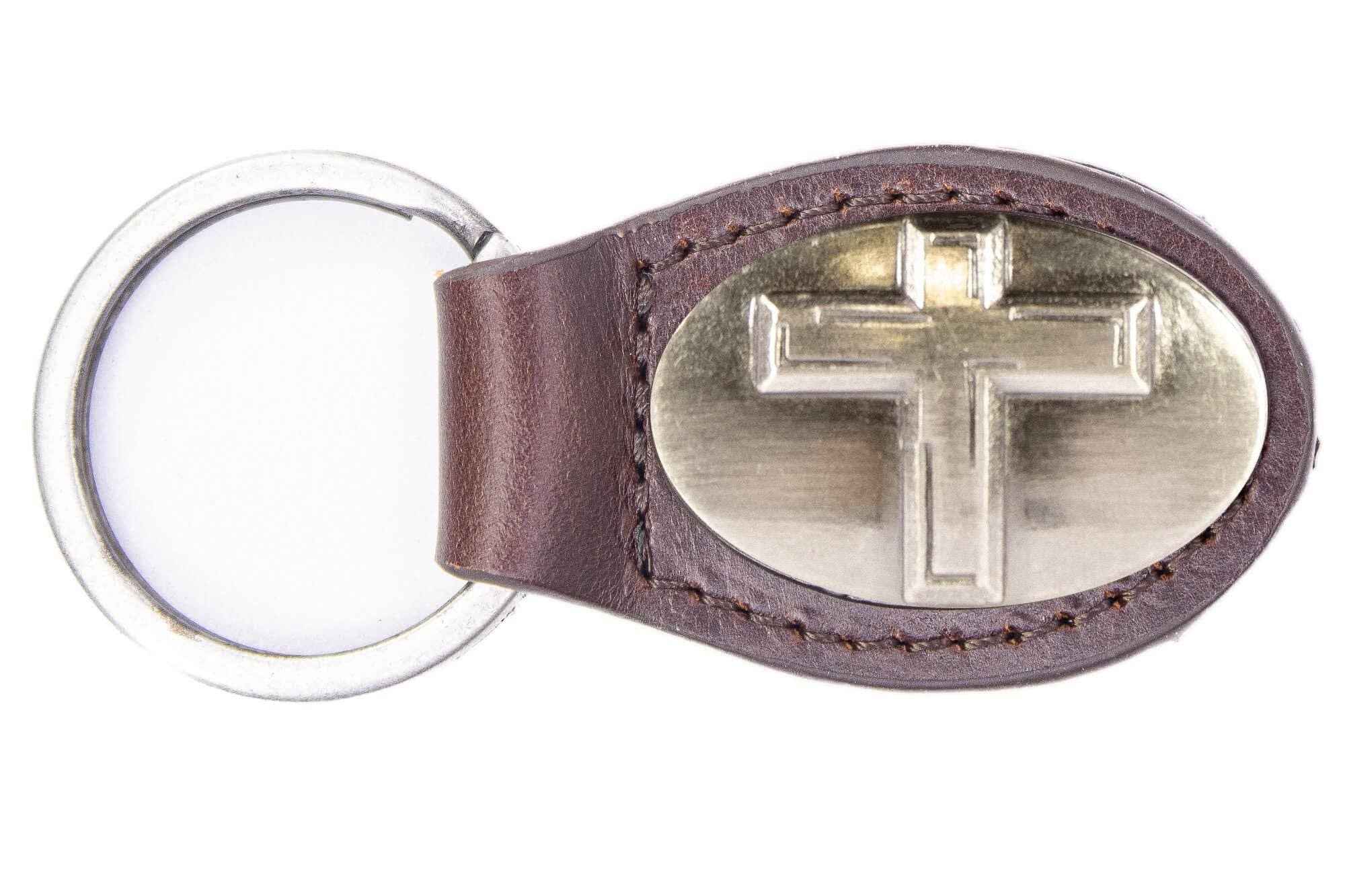 Christian Cross Oval Leather Keychain: Black - Image 3