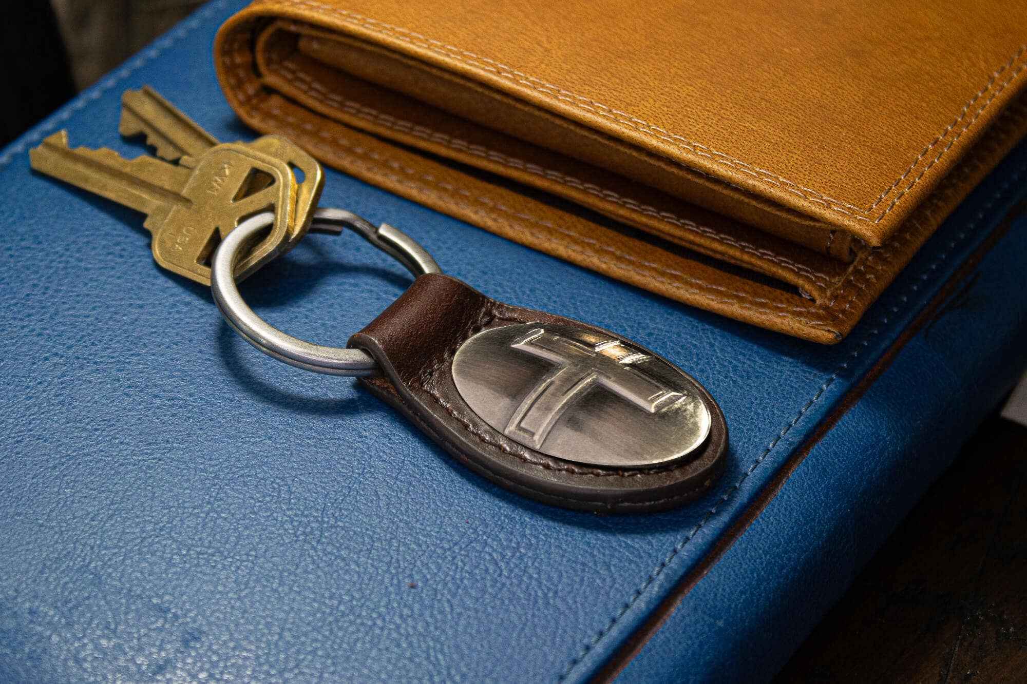 Christian Cross Oval Leather Keychain: Black - Image 4