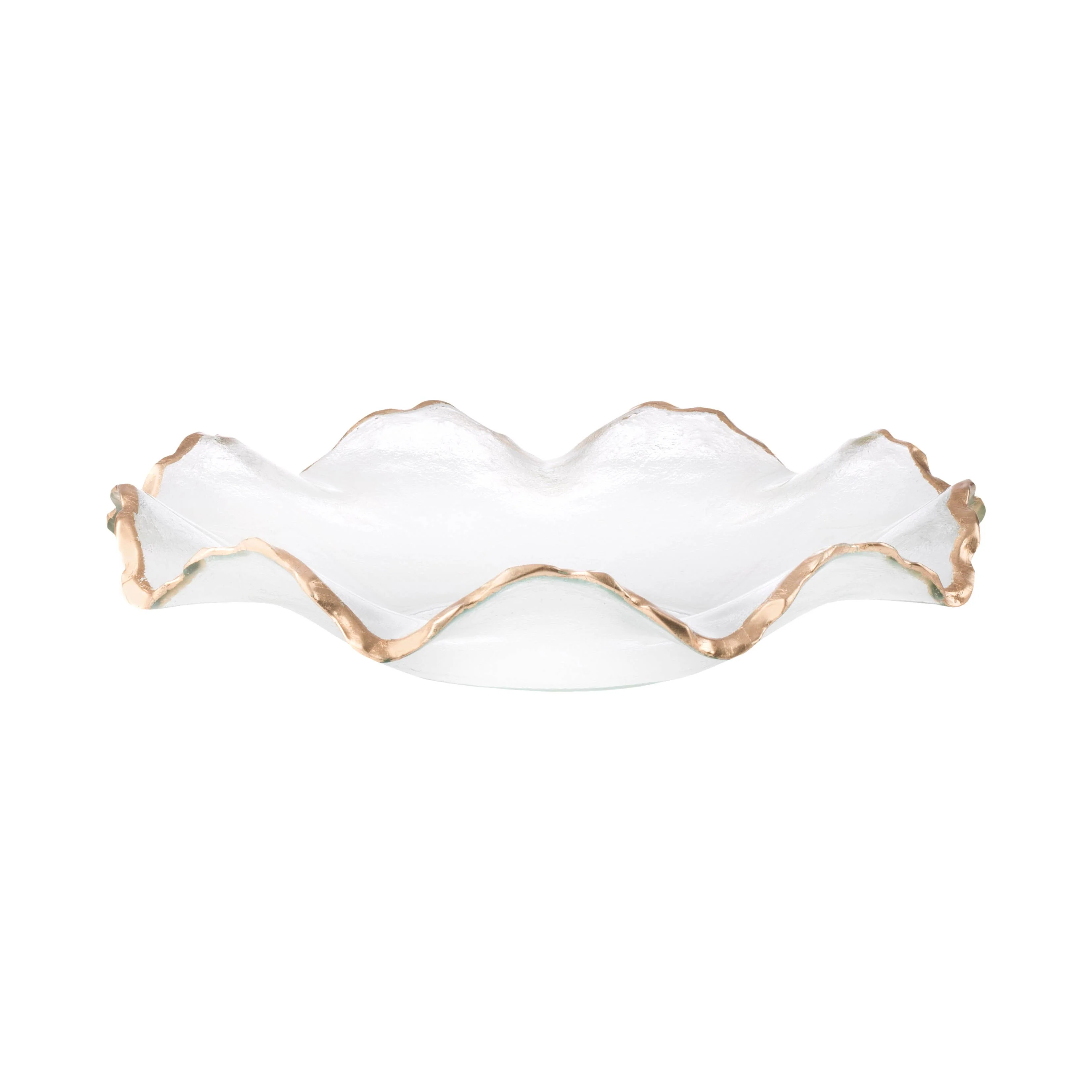 12"D Glass Ruffle Bowl With Gold Edge
