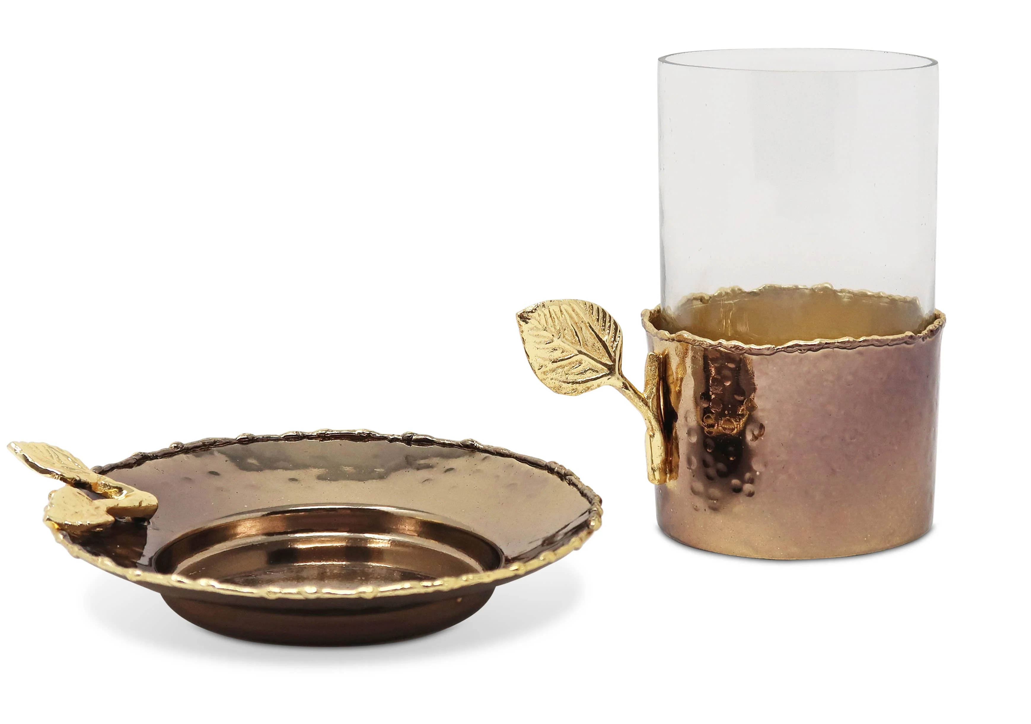 Glass Cup and Plate with Leaf Flower Design, 5" - Image 2