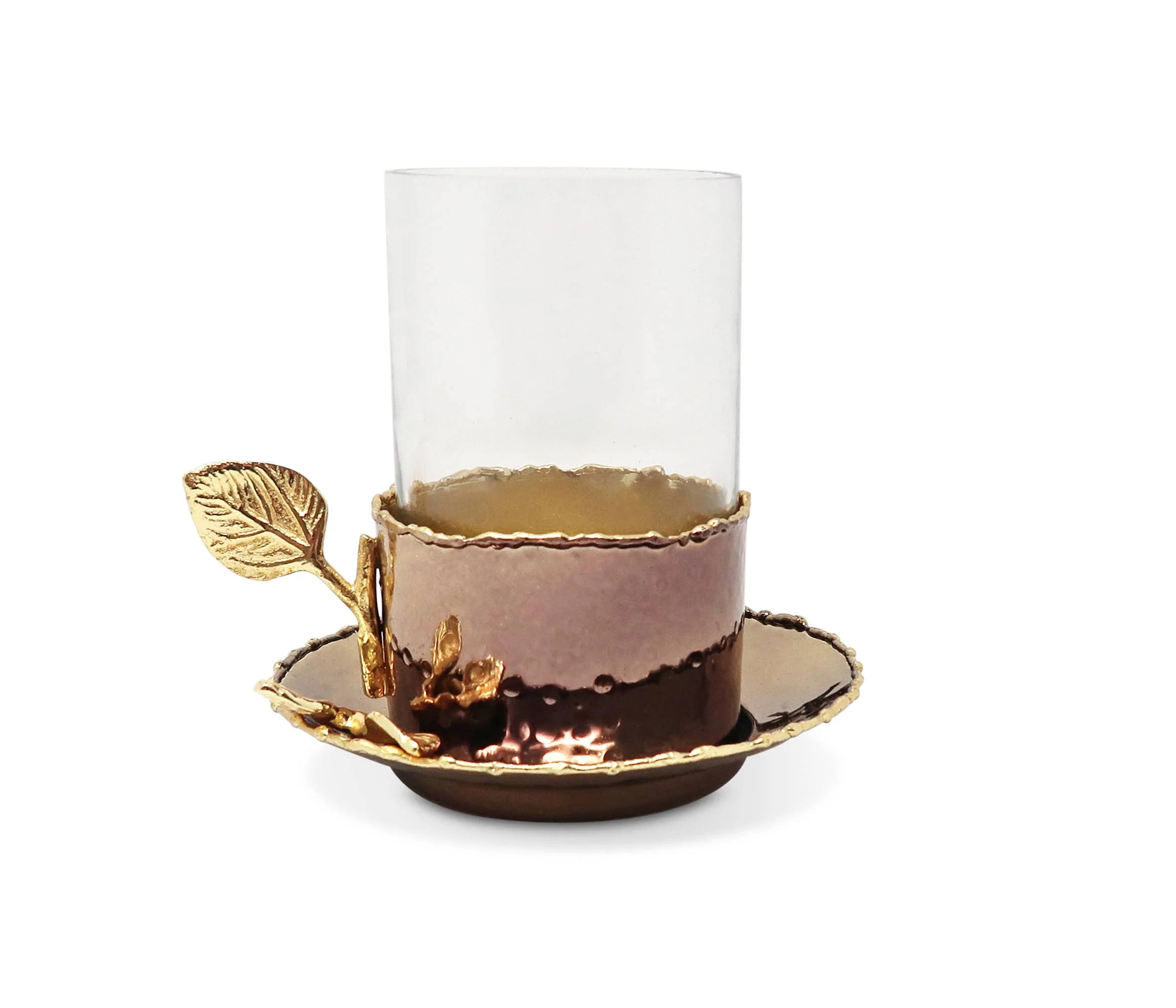 Glass Cup and Plate with Leaf Flower Design, 5" - Image 4