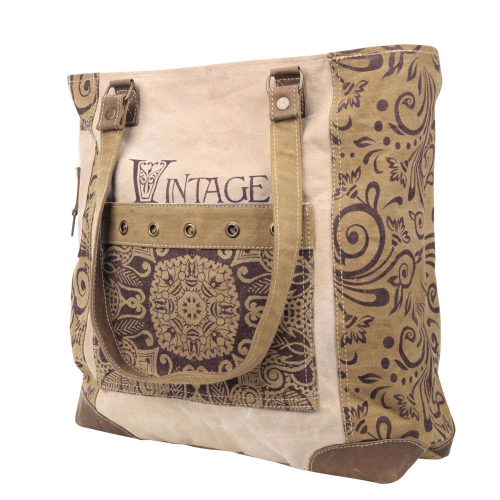 Vintage Flower With Large Front Pocket Canvas Tote - Image 2