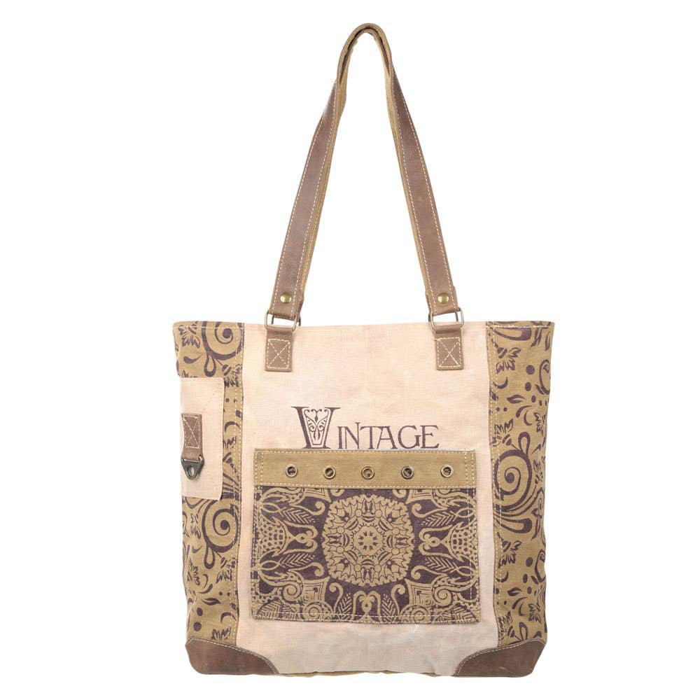 Vintage Flower With Large Front Pocket Canvas Tote - Image 3