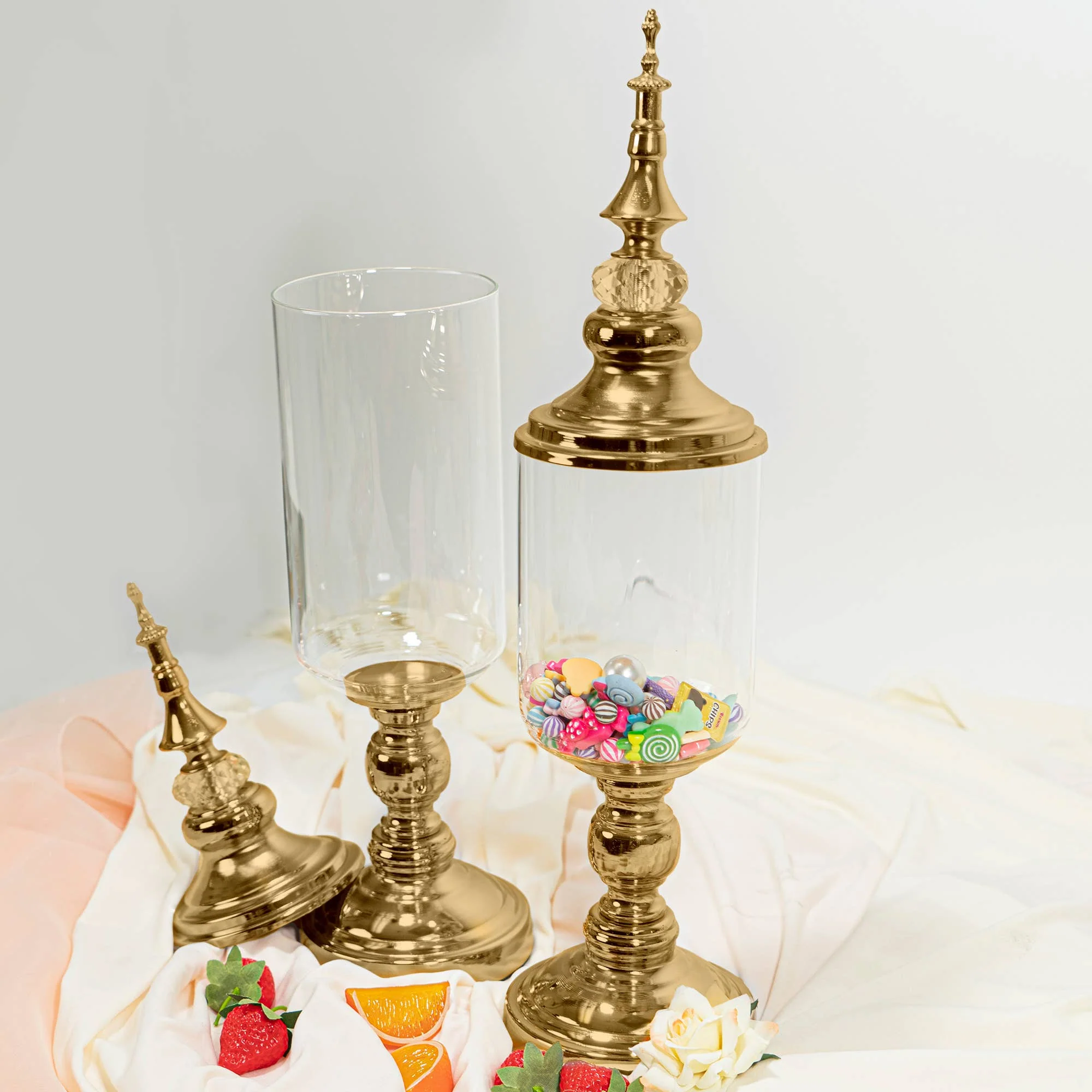 Clear Glass Candy Jars With Lid Gold-Set of 2 - Image 4