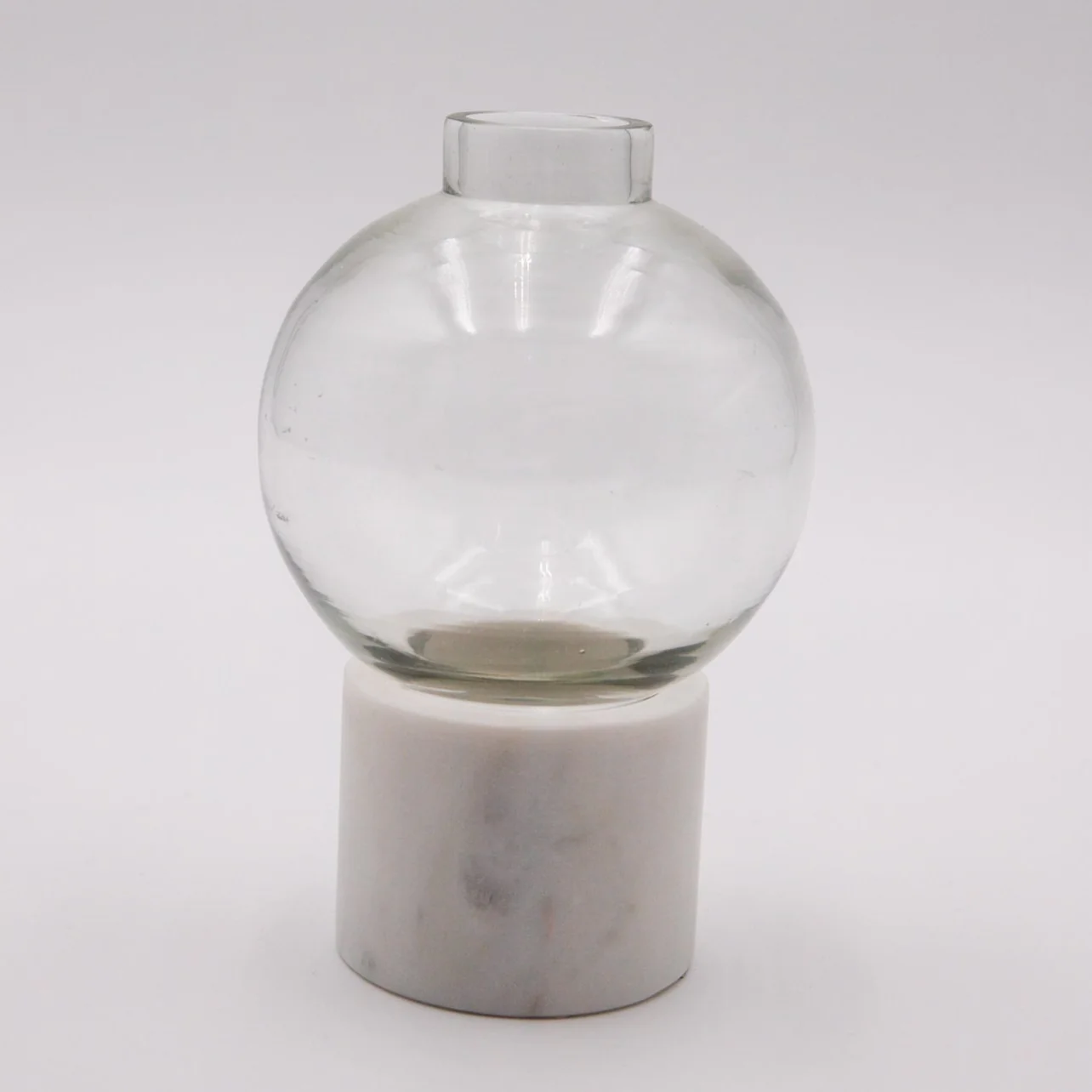 Clear Glass Vases on White Marble Base-Set of 3 - Image 4