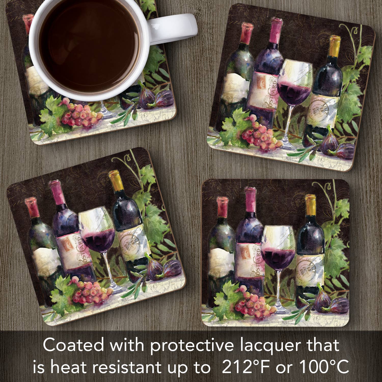 Cala Home Rustic Wine Boxed Hardboard Coaster 4pk - Image 5