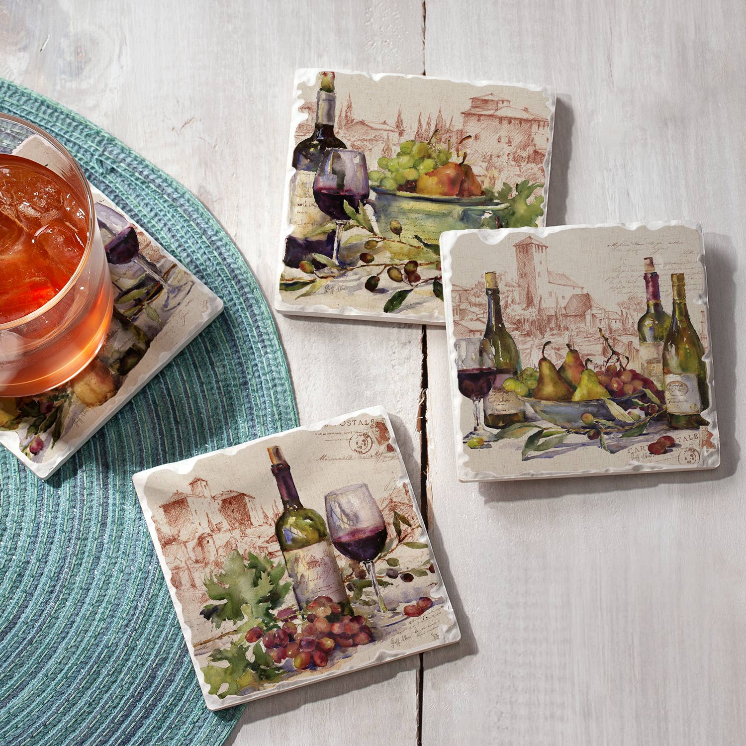 Wine Tableau 4pk Assorted Tumbled Tile Coasters - Image 7