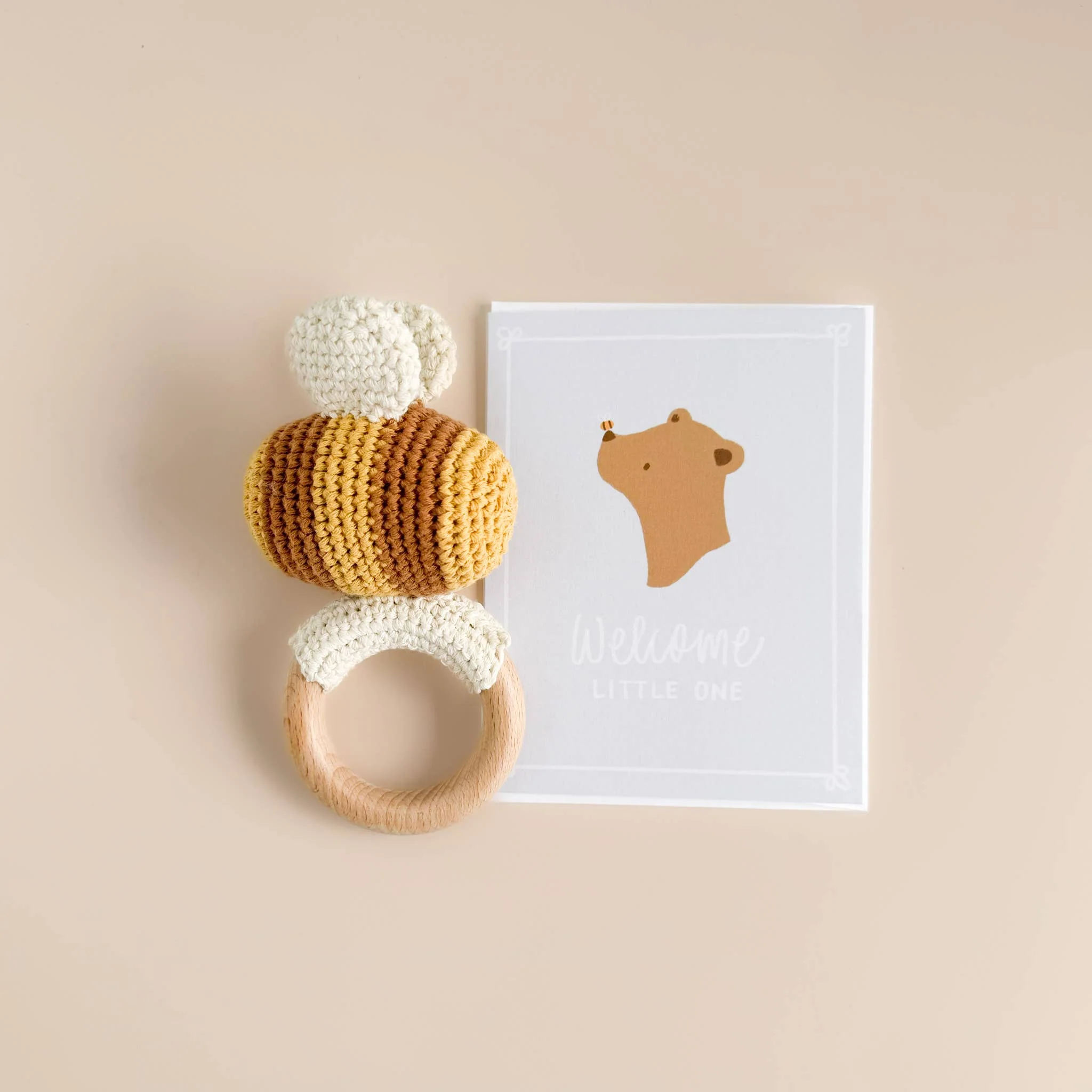 Cotton Crochet Rattle Teether Bee Spring Summer Baby Toy - Image 2