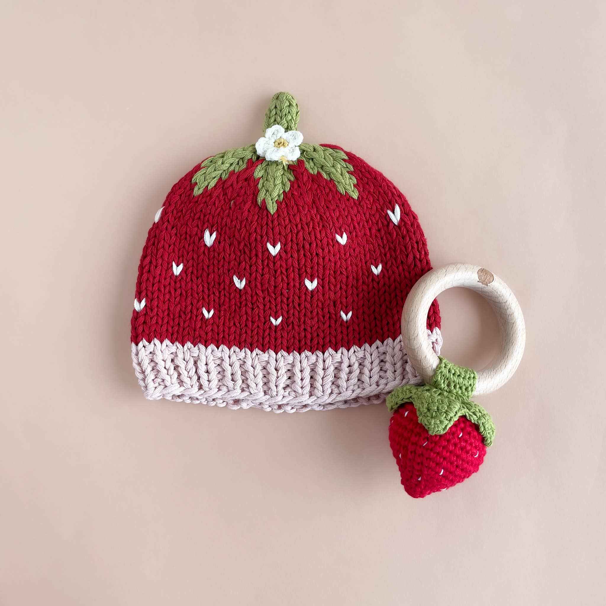 Cotton Strawberry Beanie NB 0-3m - Image 3