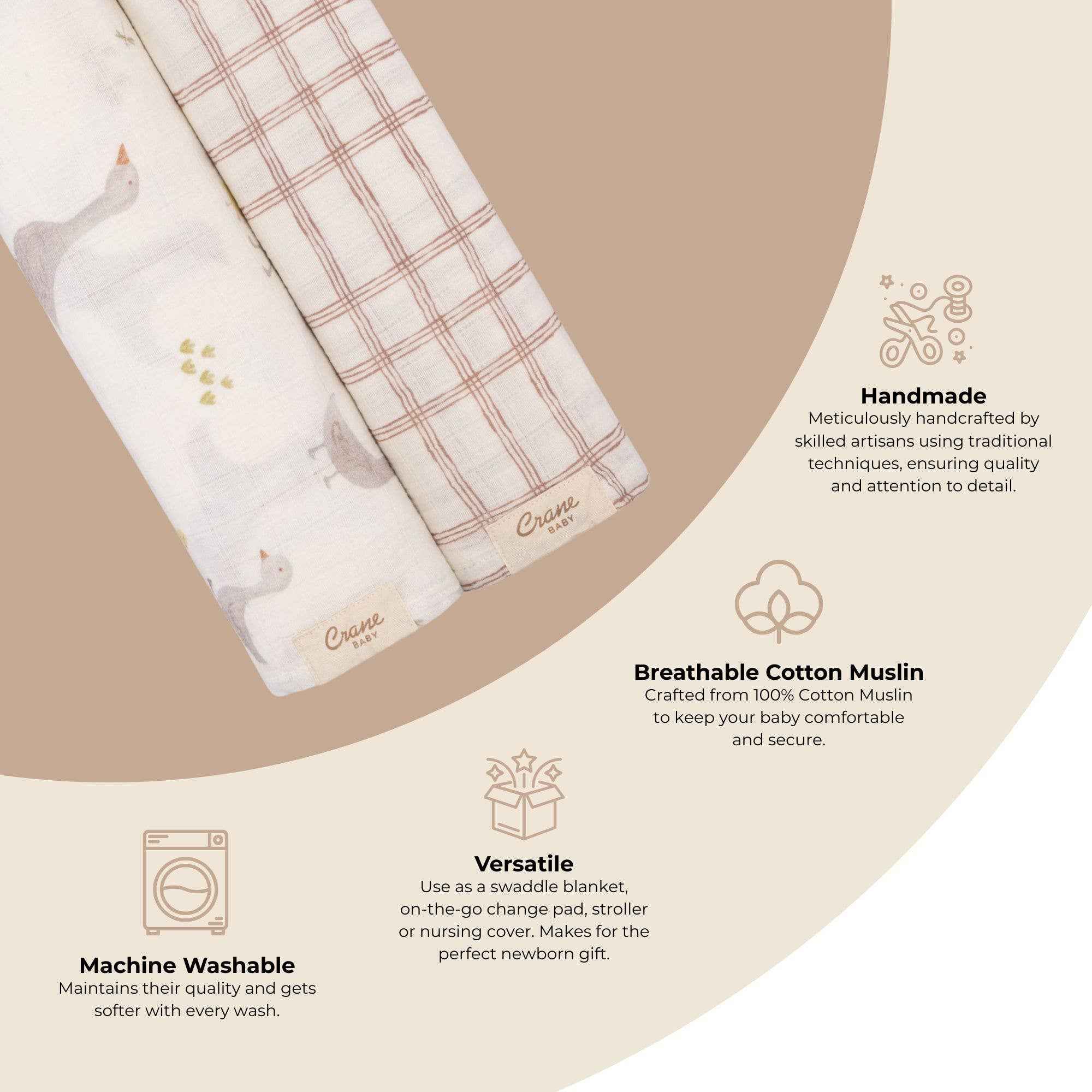 2-pc. Farmhouse Goose/Check Swaddle Set - Image 4