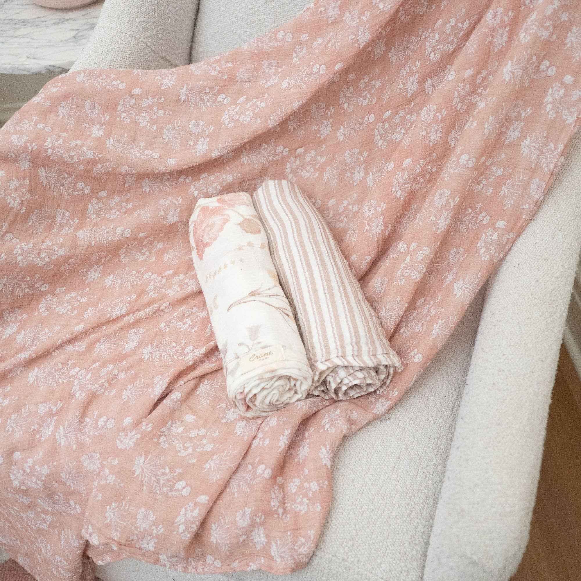 Violet Floral 100% Cotton Muslin Swaddle Blankets (Set of 3) - Image 6