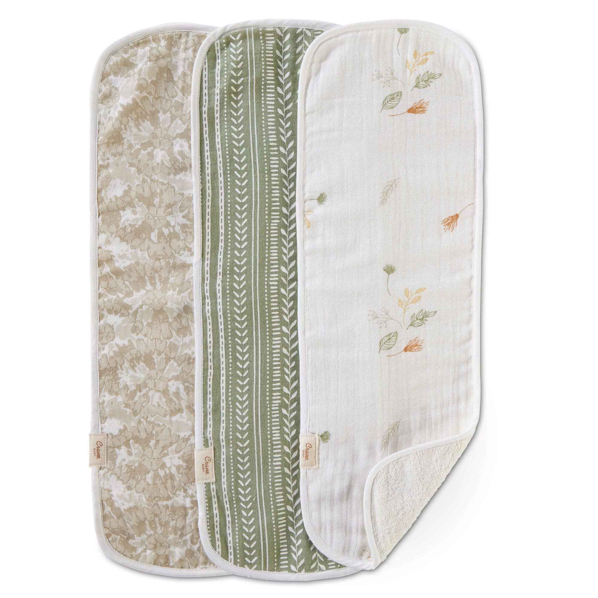 Willow Sage Muslin Terry Cloth Baby Burp Cloth (3 Pack)