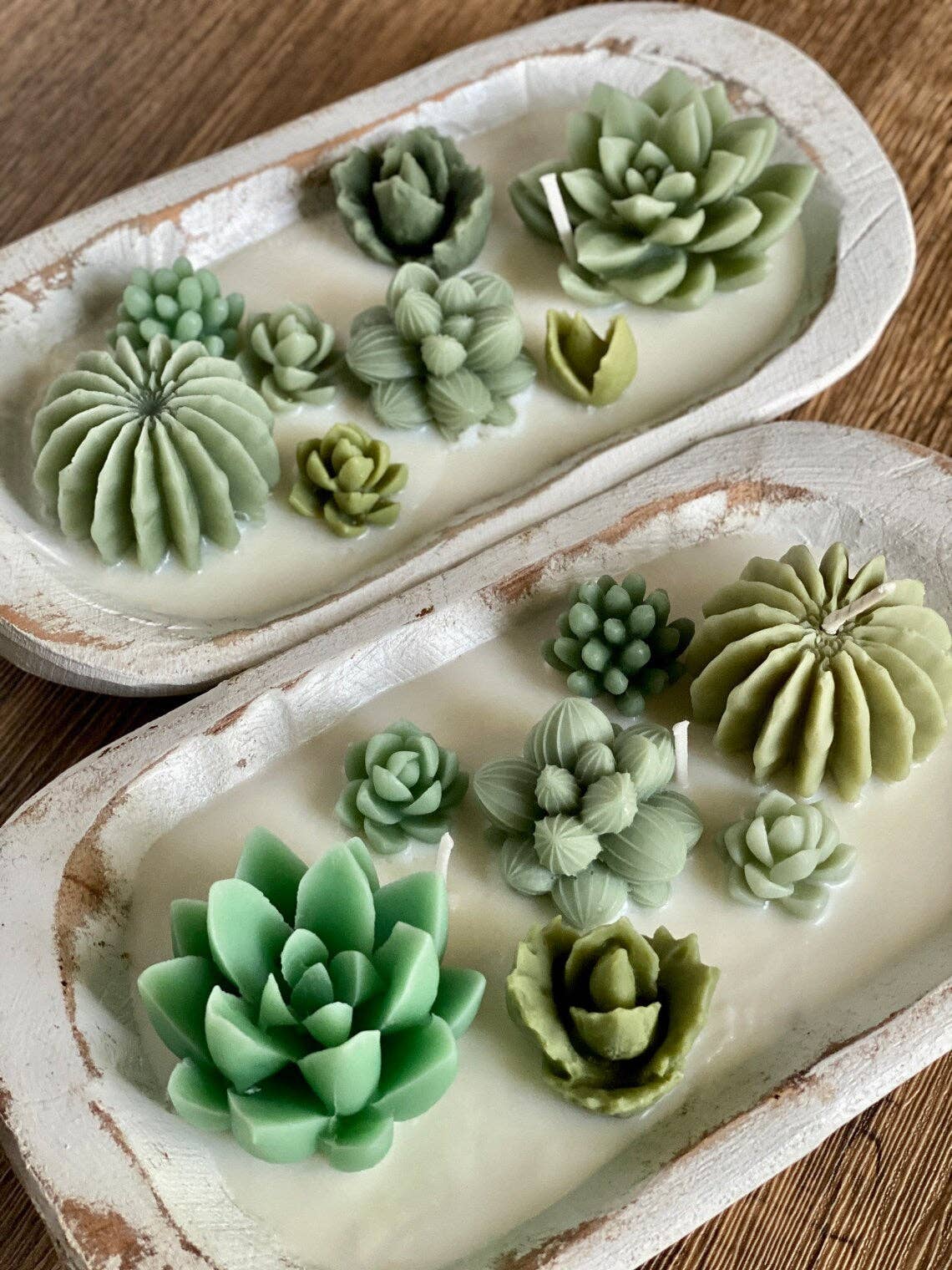 Scented Cactus Garden Candle in Wooden Bowl