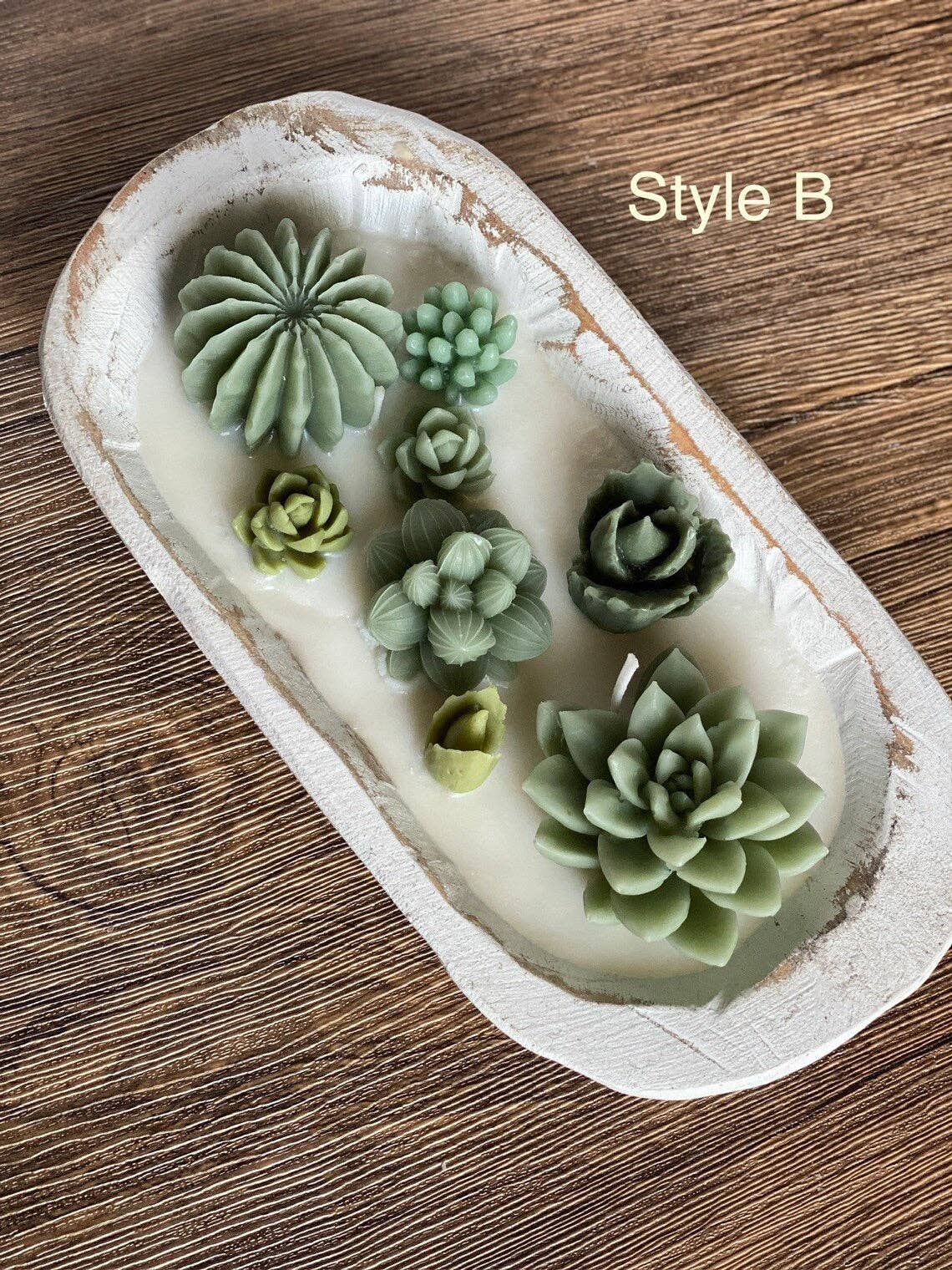 Scented Cactus Garden Candle in Wooden Bowl - Image 2