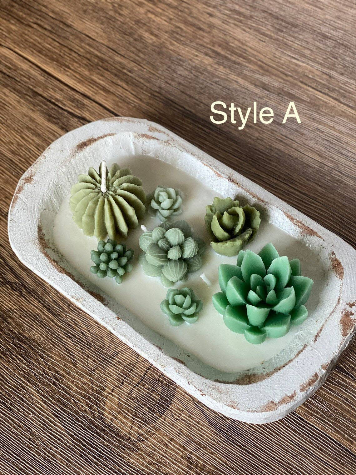 Scented Cactus Garden Candle in Wooden Bowl - Image 3