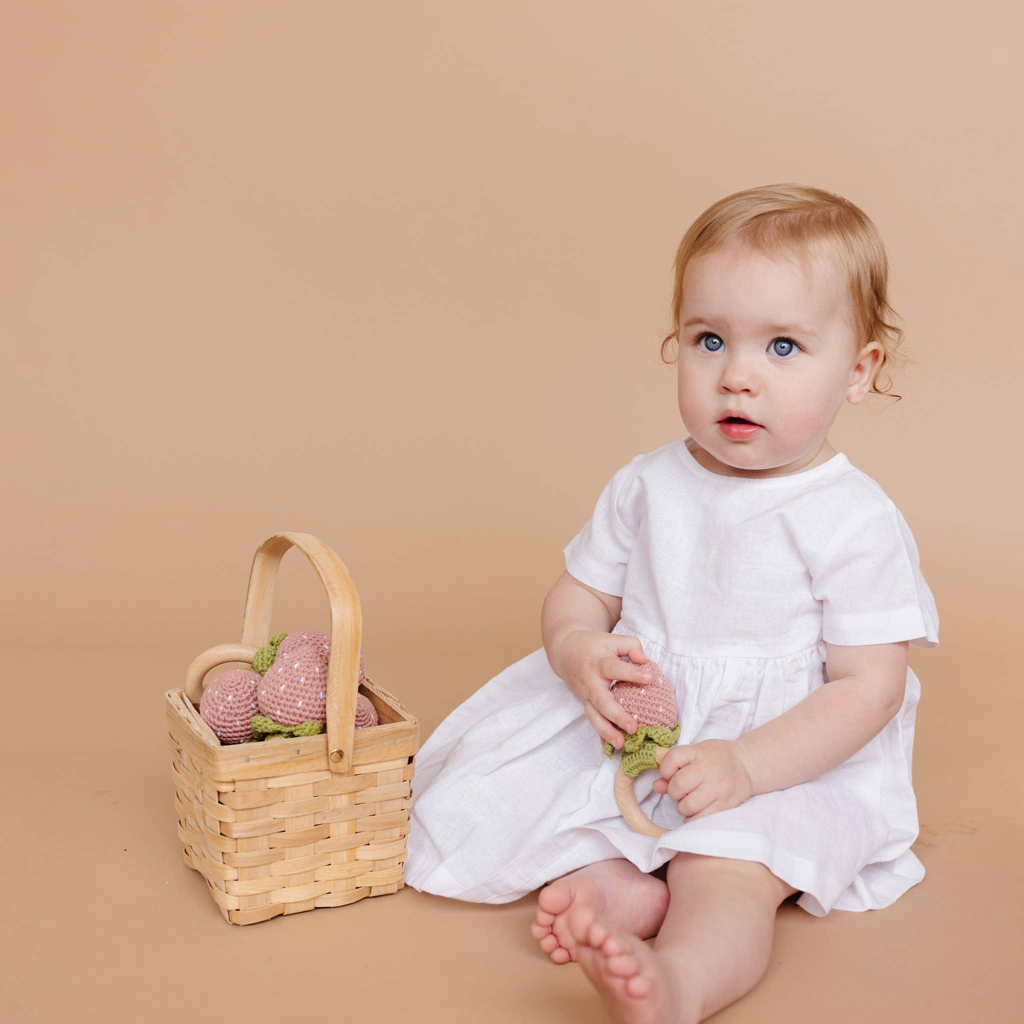 Crochet Rattle Teether Strawberry Pink Baby Toy Spring Summe - Image 2