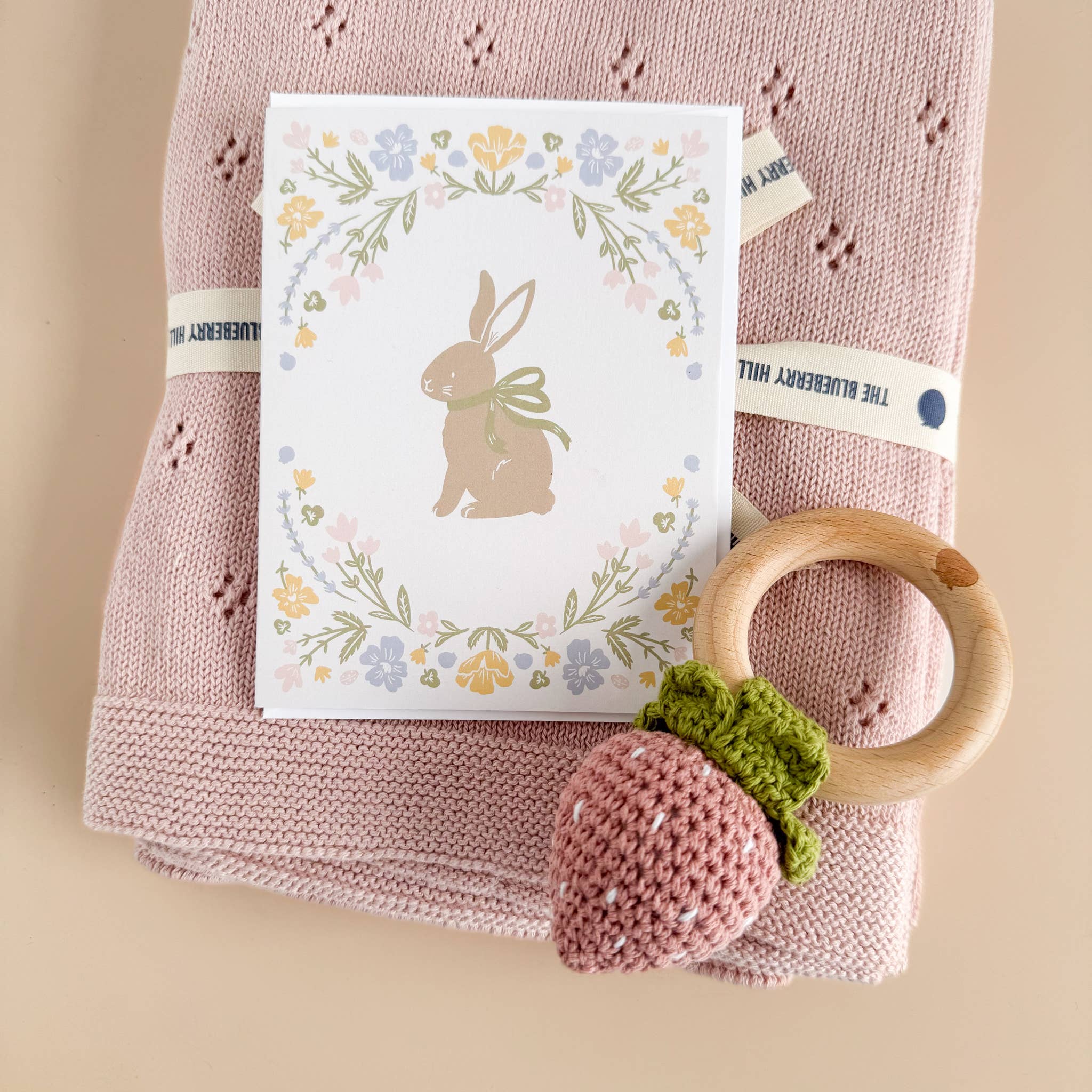 Crochet Rattle Teether Strawberry Pink Baby Toy Spring Summe - Image 3