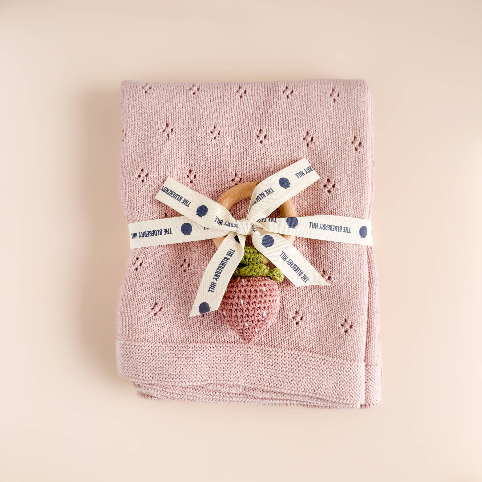 Crochet Rattle Teether Strawberry Pink Baby Toy Spring Summe - Image 4