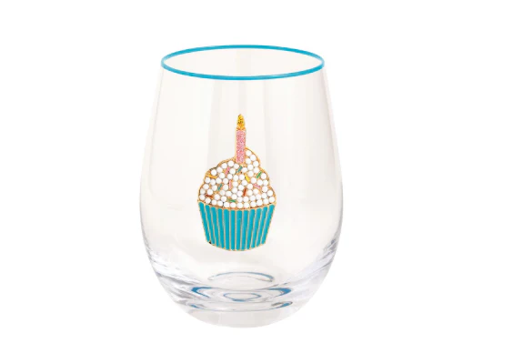 Cupcake Beaded Birthday Wine Glass