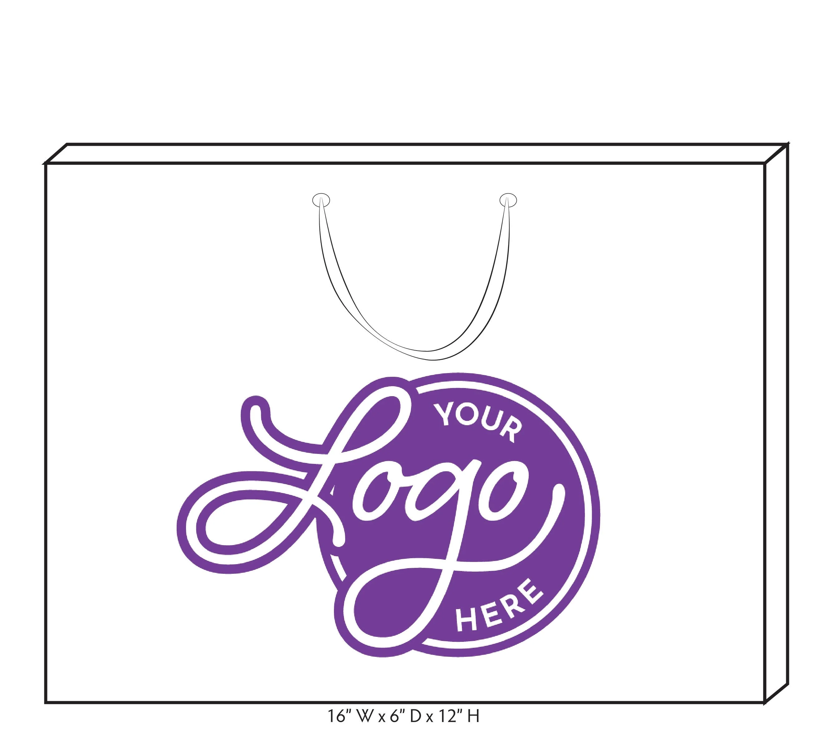Custom Logo Ribbon Handle Bags w/Color Ink: White/White / 100 / Large