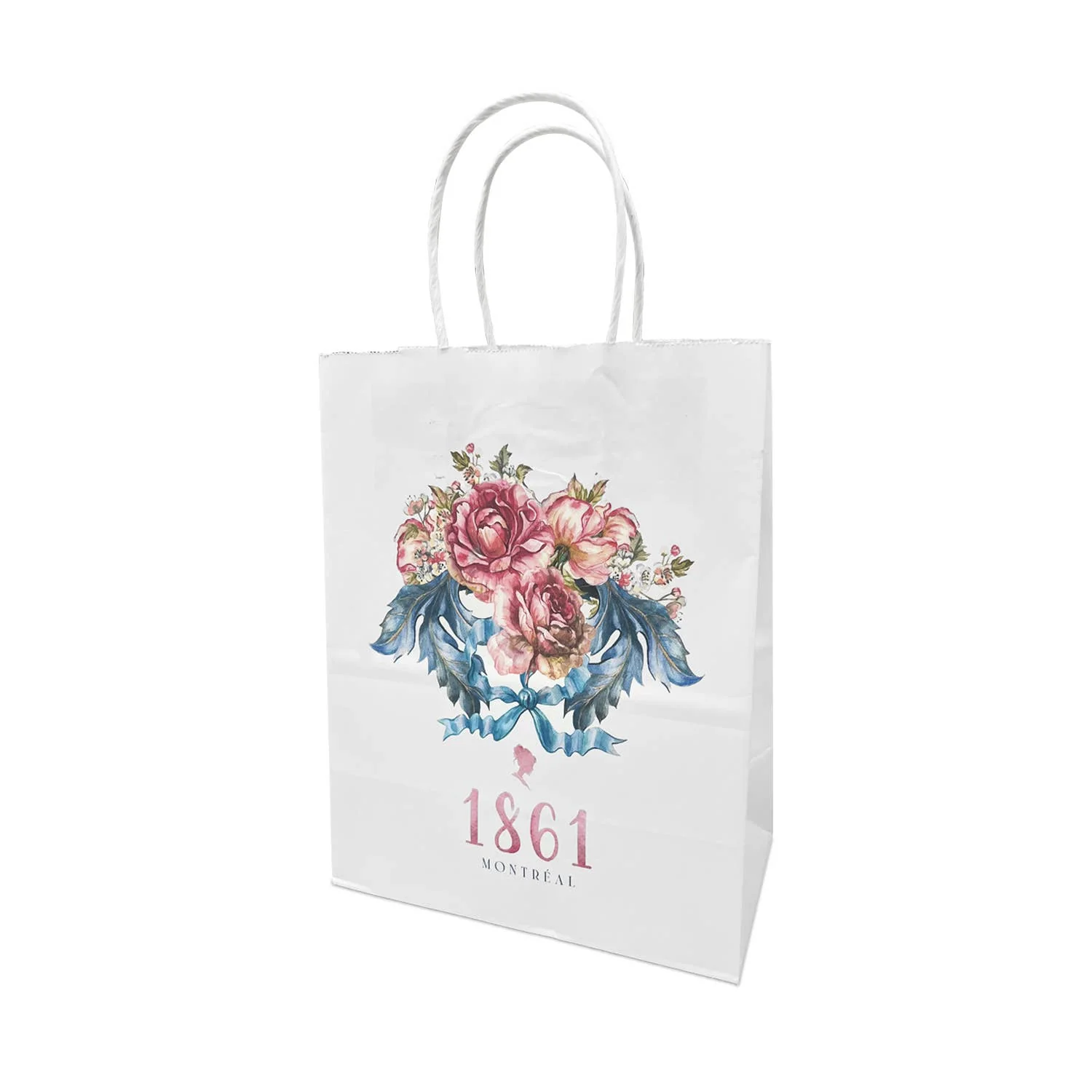 Custom Print Cub 8x4.75x10.25 White Paper Bags: 250 bags - $0.67/pc / 1 side print (front) - Image 2