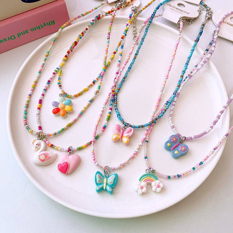 Cute Children’s Butterfly Heart Clavicle Necklace Dopamine Girl Jewelry - Image 2