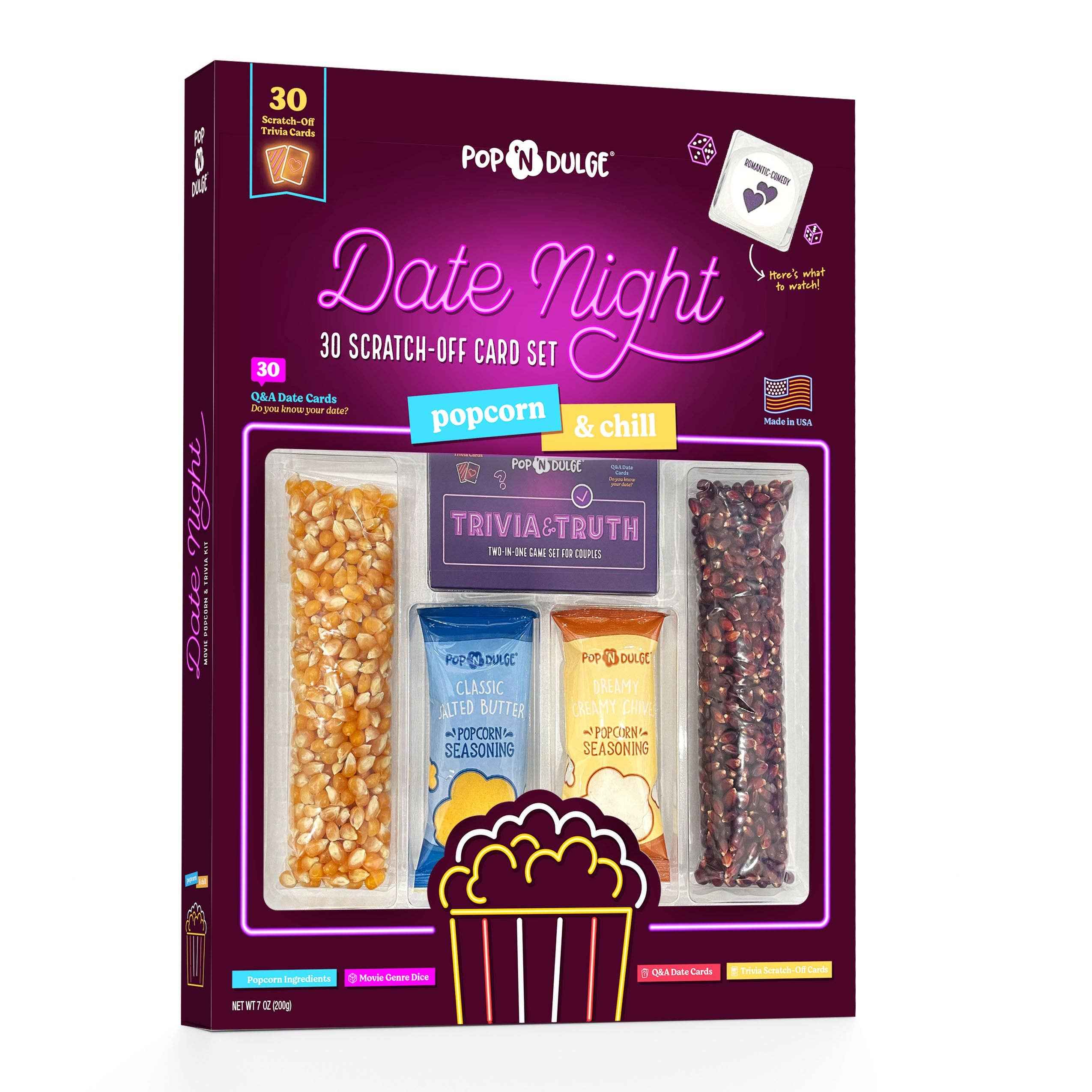 Date Night Scratch-Off Cards Movie Trivia Popcorn Gift Set - Image 4